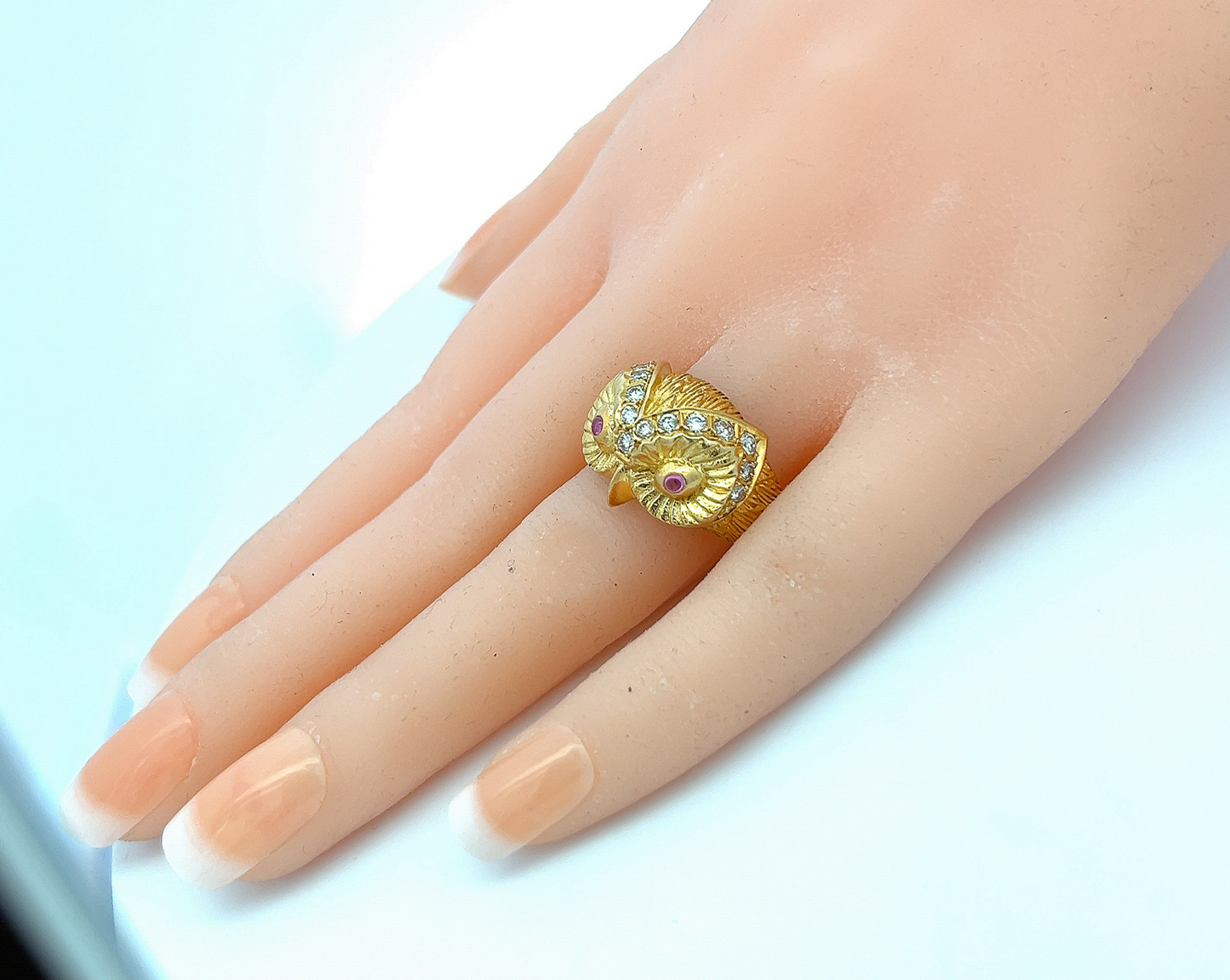 Vintage Ruby and Diamond 18ct Gold Owl Cocktail Ring