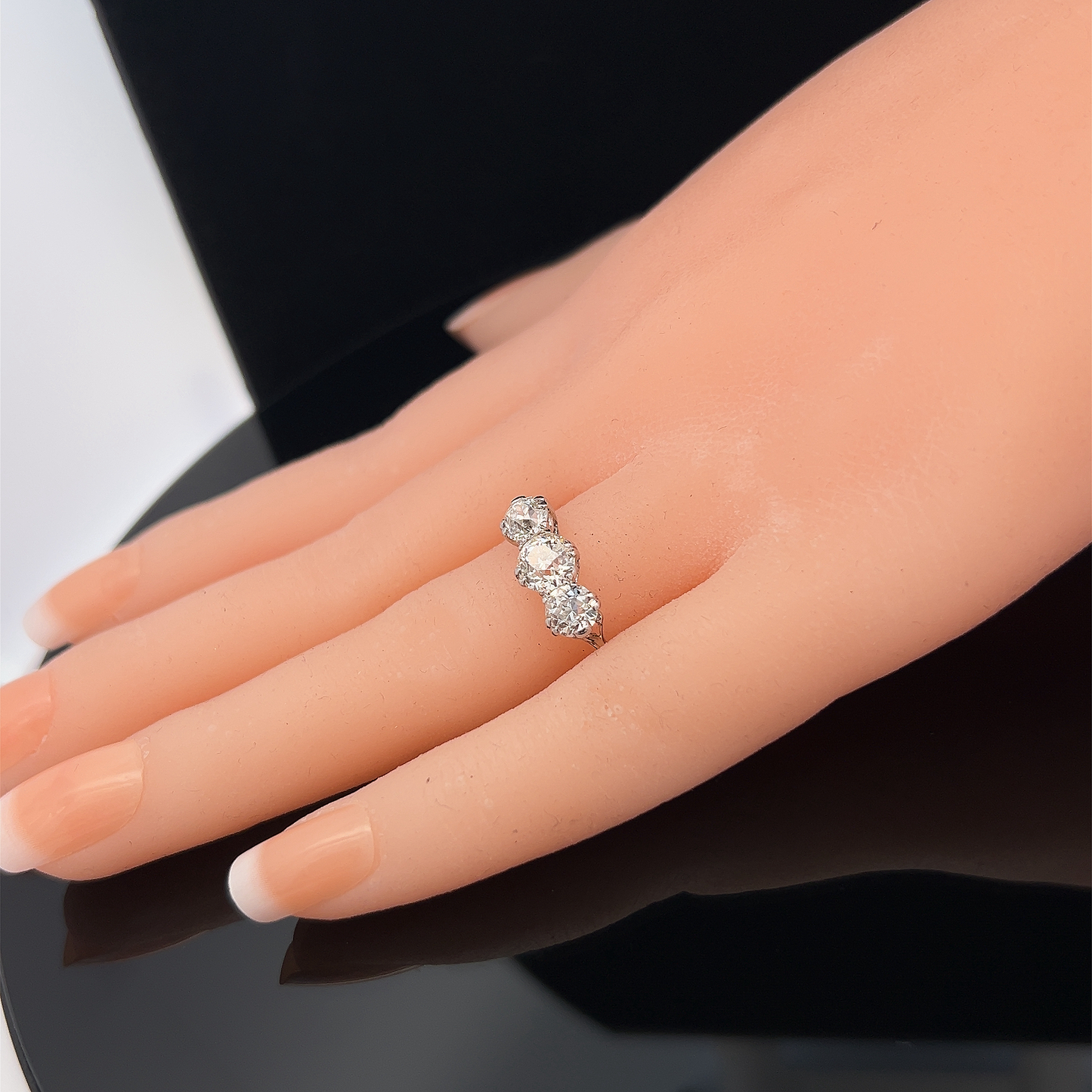 Antique Certificated 1.77 Carat Old European Cut Natural Diamond 3 Stone Platinum Ring