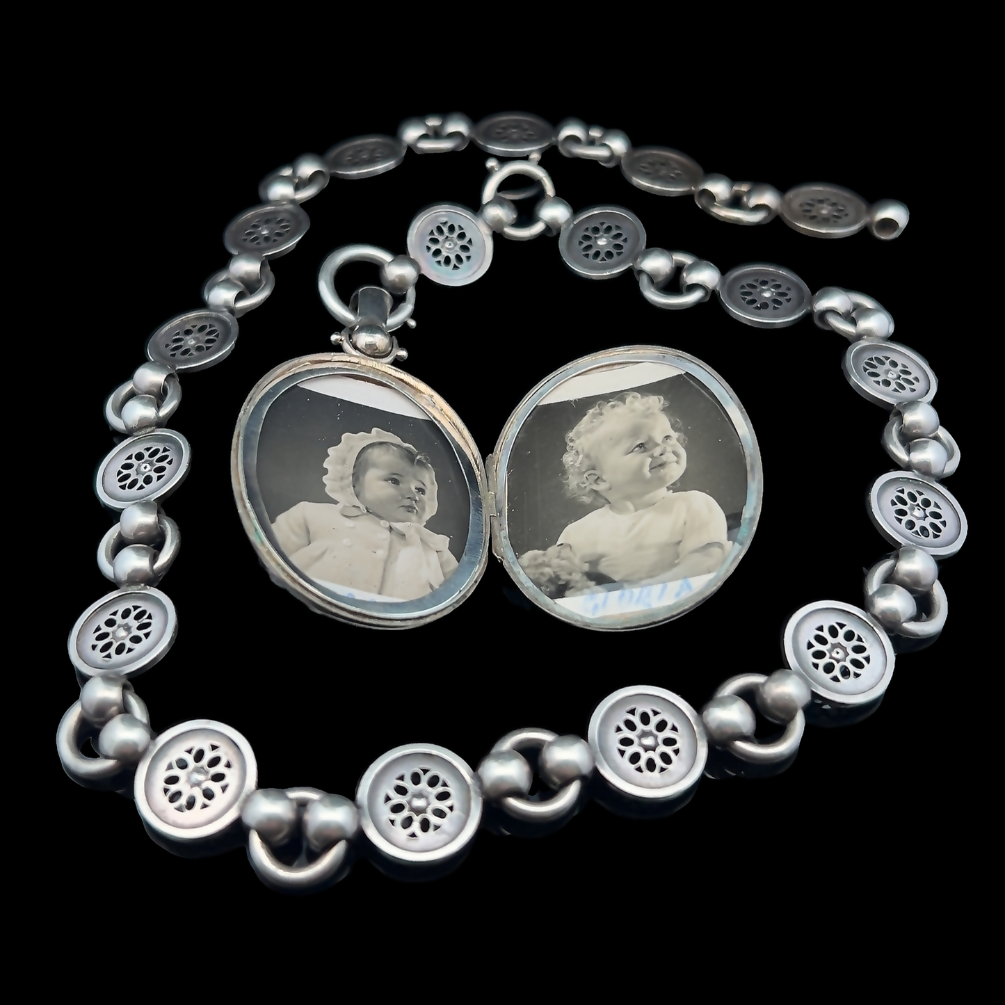 Antique Victorian Silver Locket and Collar Necklace