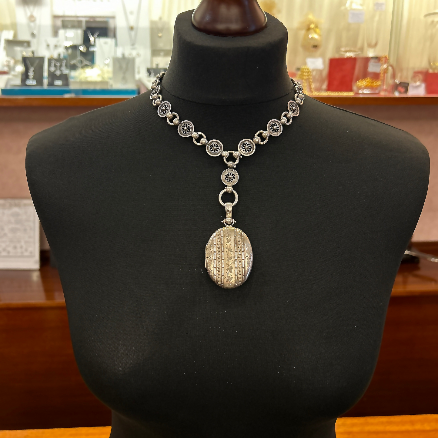 Antique Victorian Silver Locket and Collar Necklace