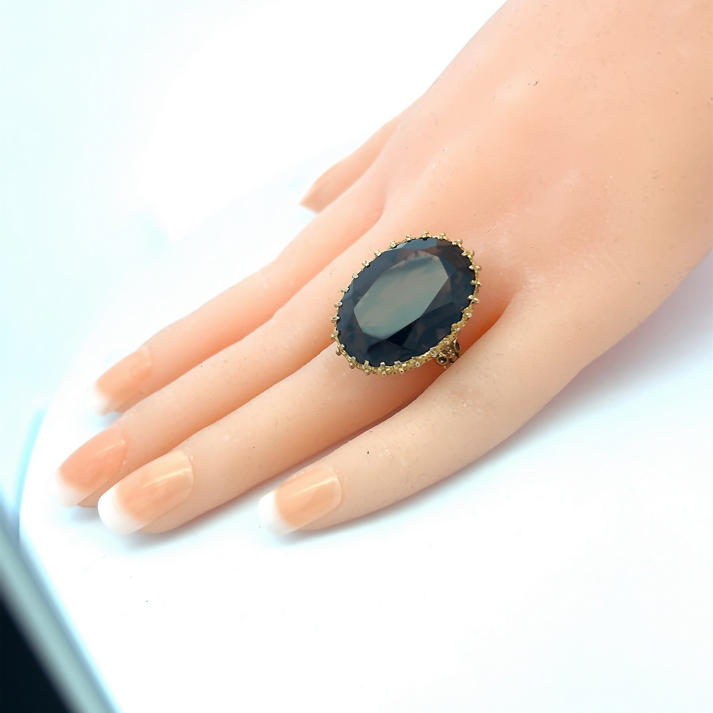 Vintage Large Oval Smoky Quartz 9ct Gold Dress Ring