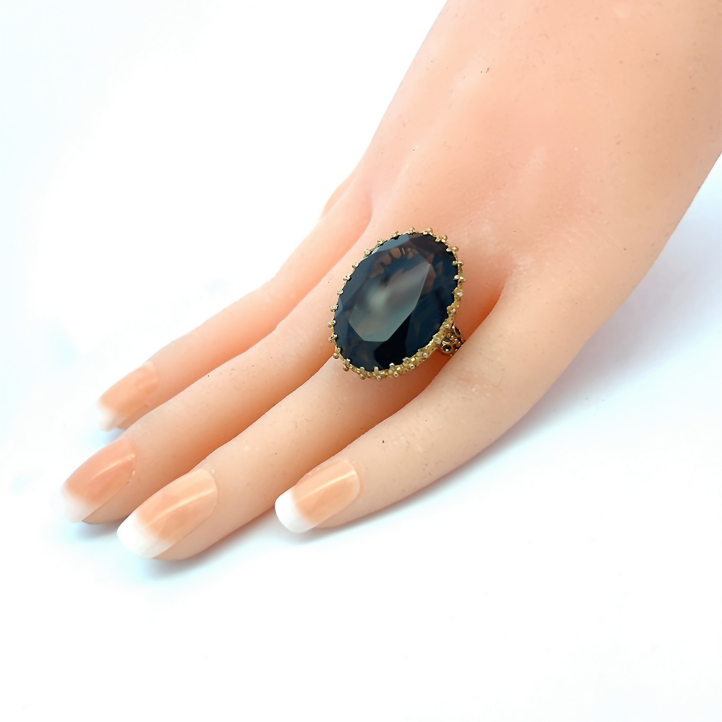 Vintage Large Oval Smoky Quartz 9ct Gold Dress Ring