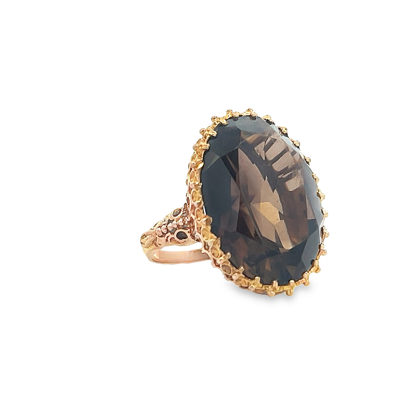 Vintage Large Oval Smoky Quartz 9ct Gold Dress Ring