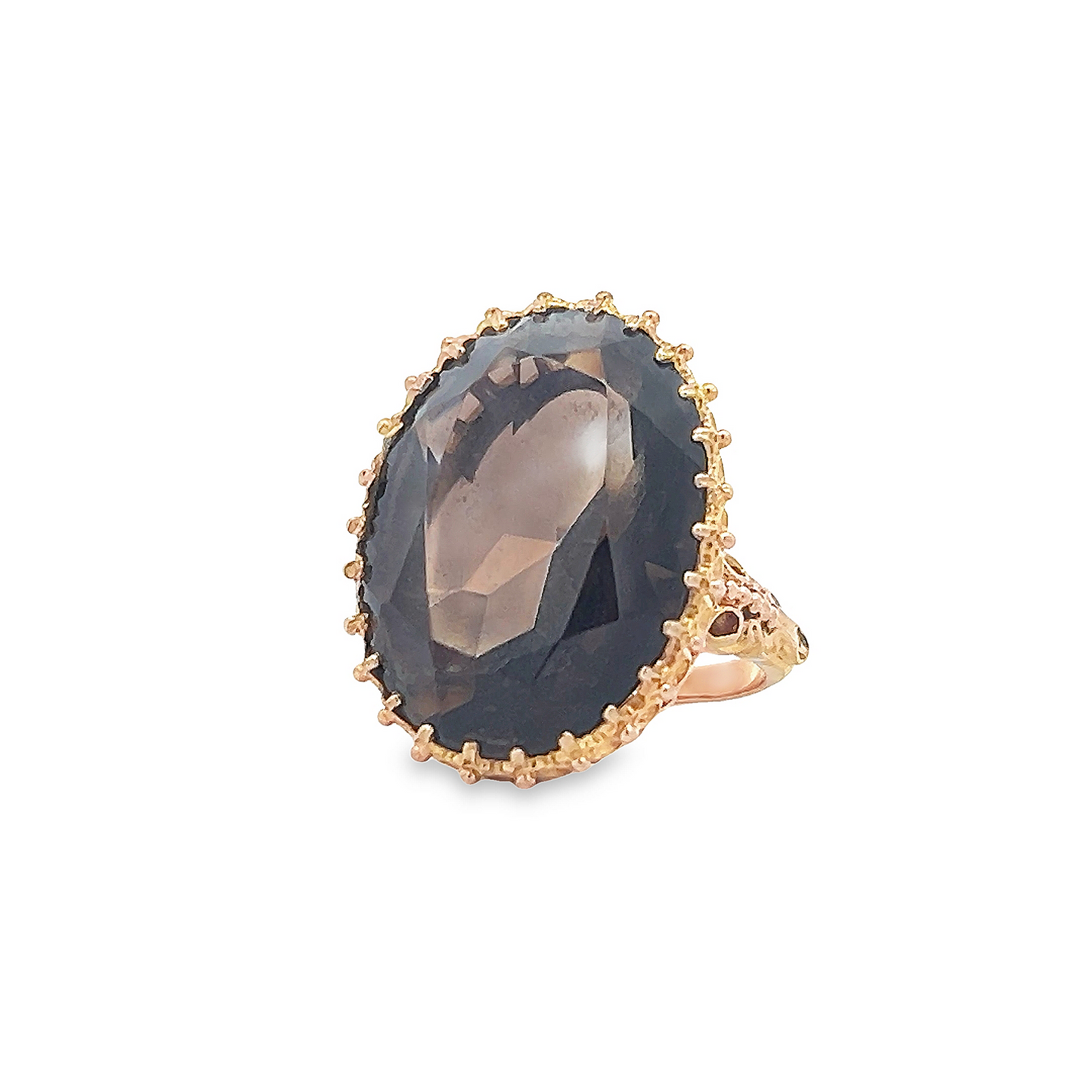 Vintage Large Oval Smoky Quartz 9ct Gold Dress Ring
