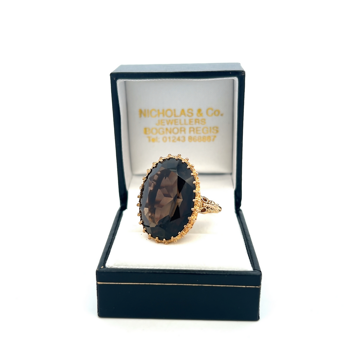 Vintage Large Oval Smoky Quartz 9ct Gold Dress Ring