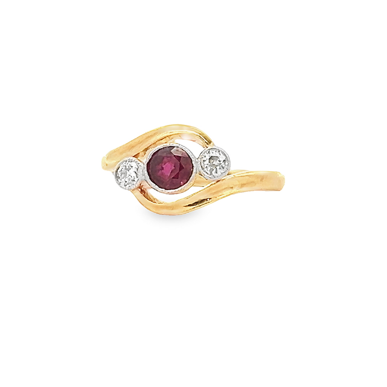 Antique Ruby and Diamond 18ct Gold and Platinum Trilogy Crossover Ring.