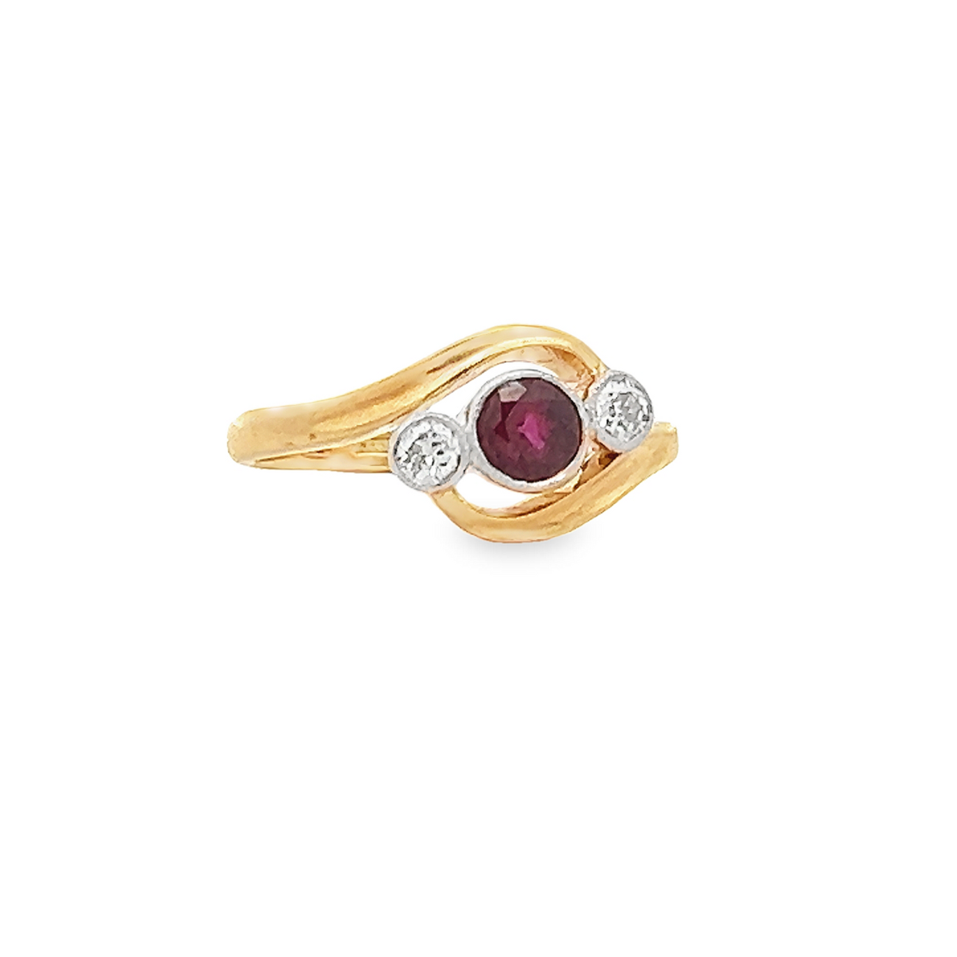 Antique Ruby and Diamond 18ct Gold and Platinum Trilogy Crossover Ring.