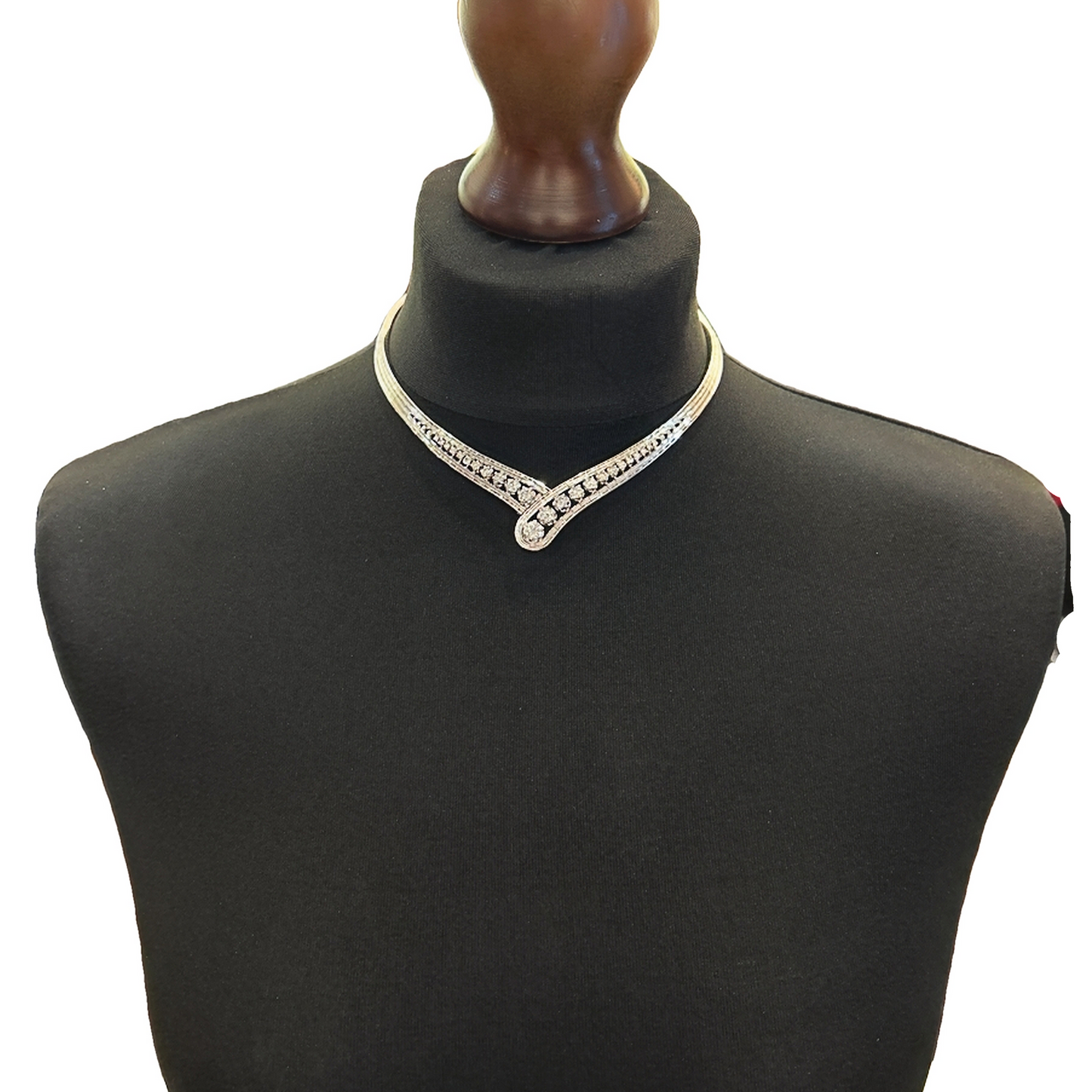 Vintage Graduated Natural Diamond 18ct White Gold Collar Necklace