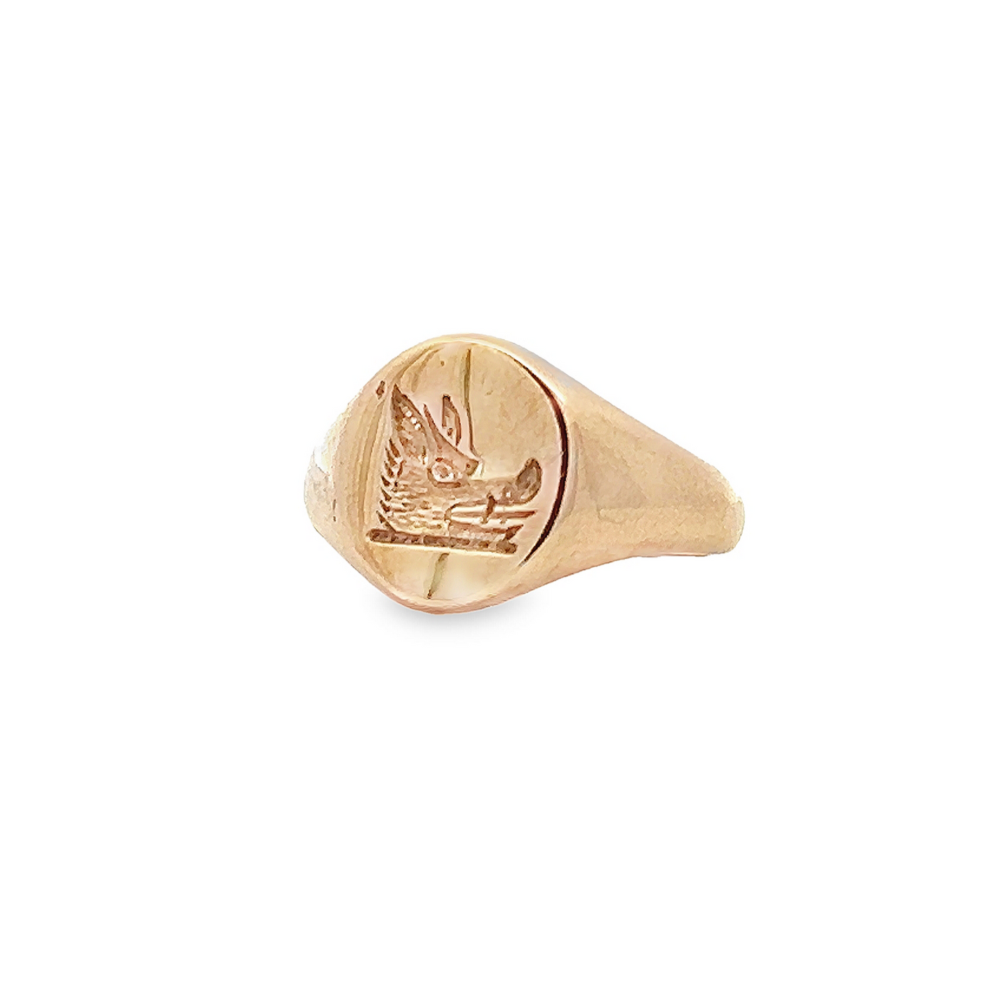 Preloved 9ct Gold Intaglio Boar's Head Crested Signet Ring