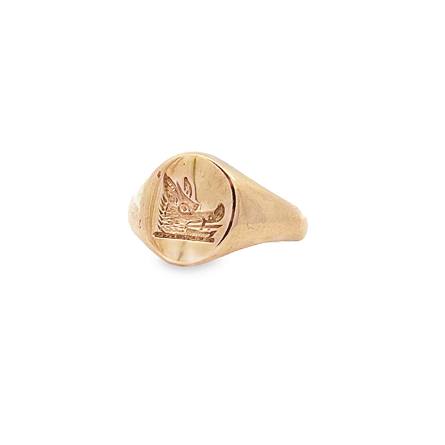 Preloved 9ct Gold Intaglio Boar's Head Crested Signet Ring