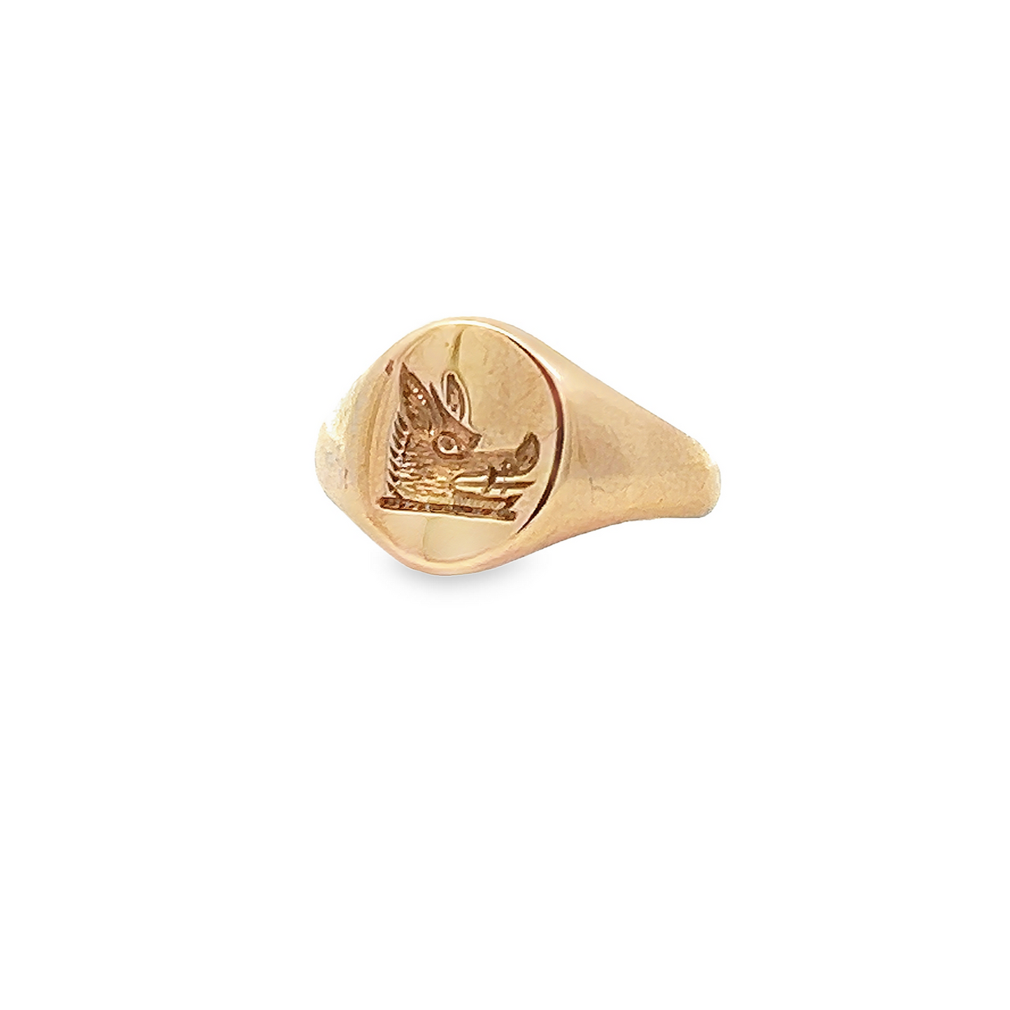 Preloved 9ct Gold Intaglio Boar's Head Crested Signet Ring