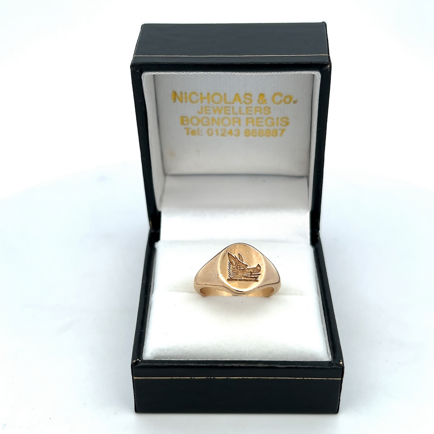 Preloved 9ct Gold Intaglio Boar's Head Crested Signet Ring