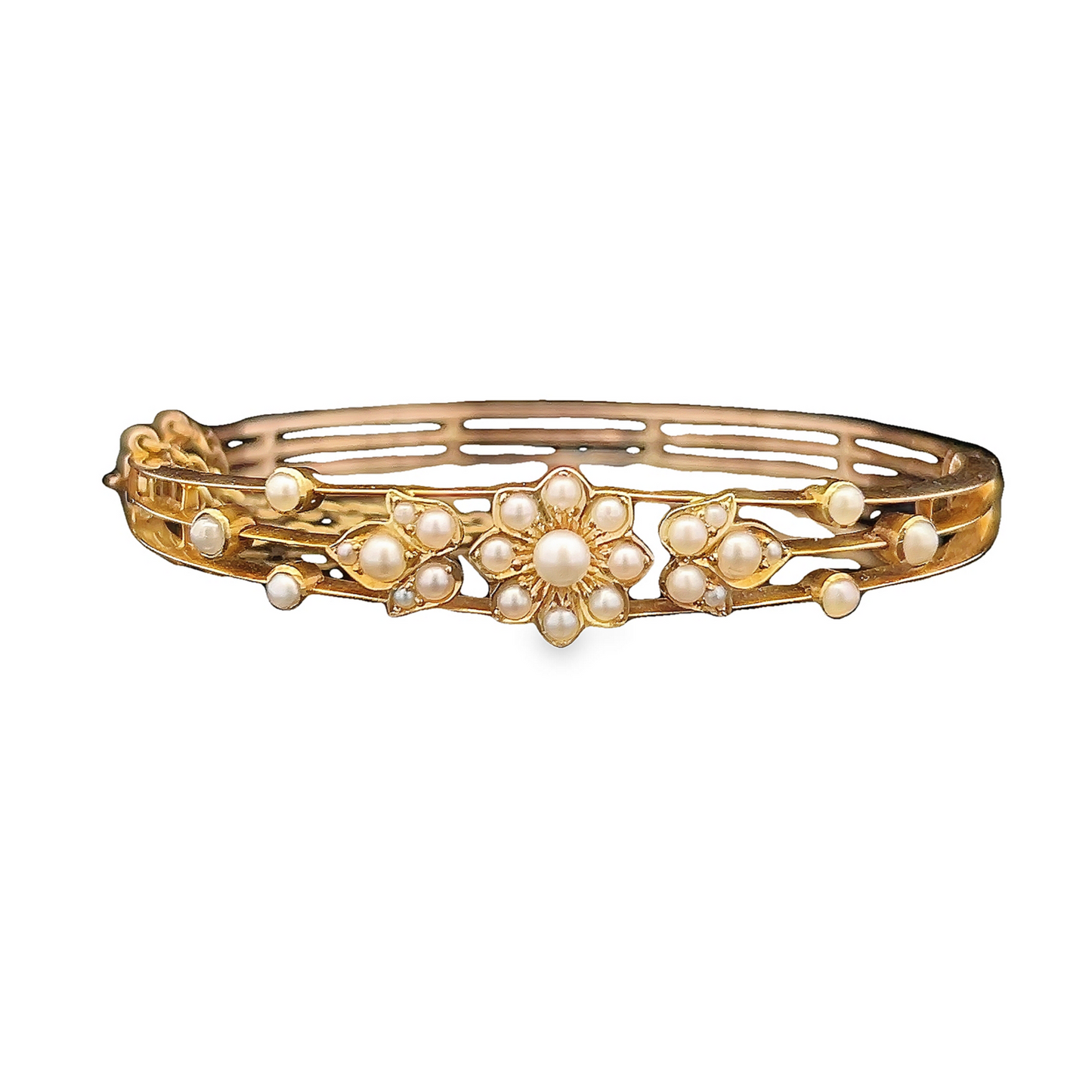 Antique Victorian Natural Split Pearl 15ct Gold Bangle