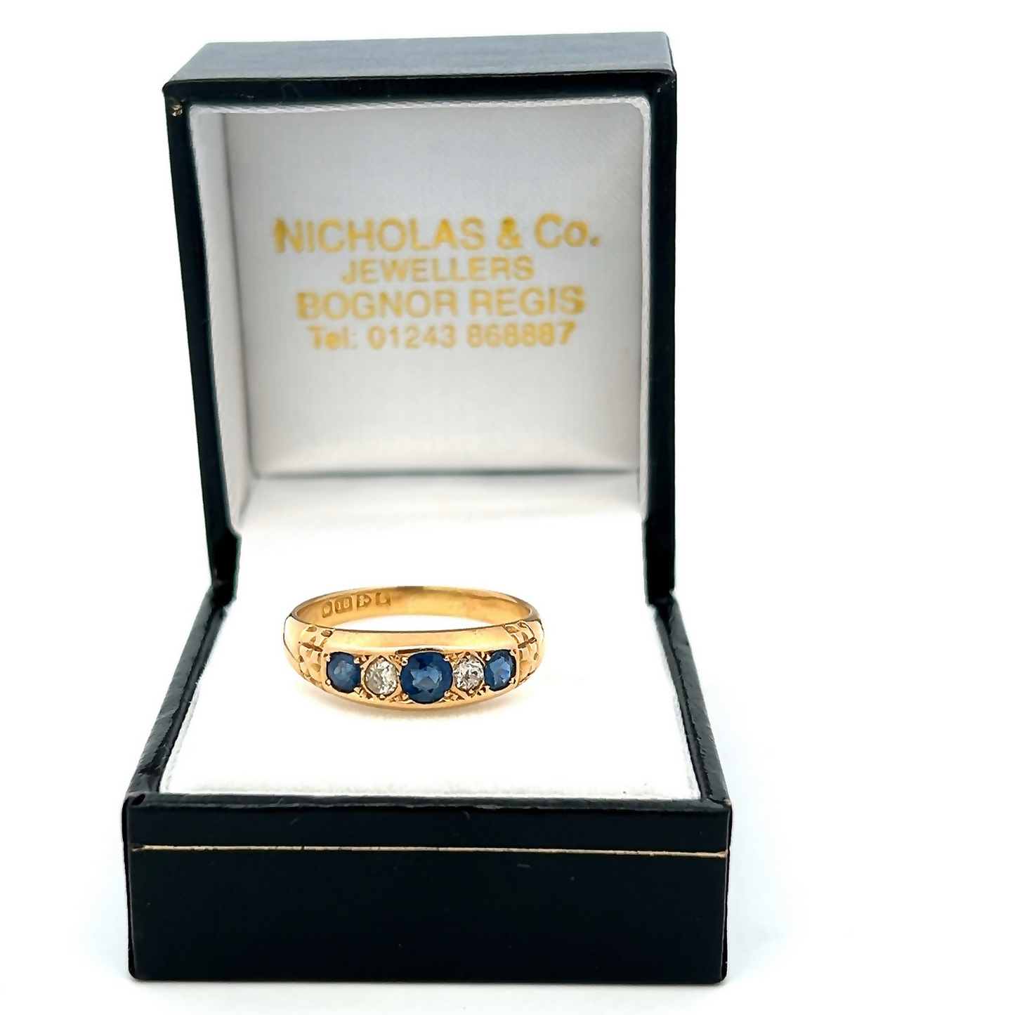 Antique Edwardian Five Stone Sapphire and Diamond 18ct Gold Gypsy Ring