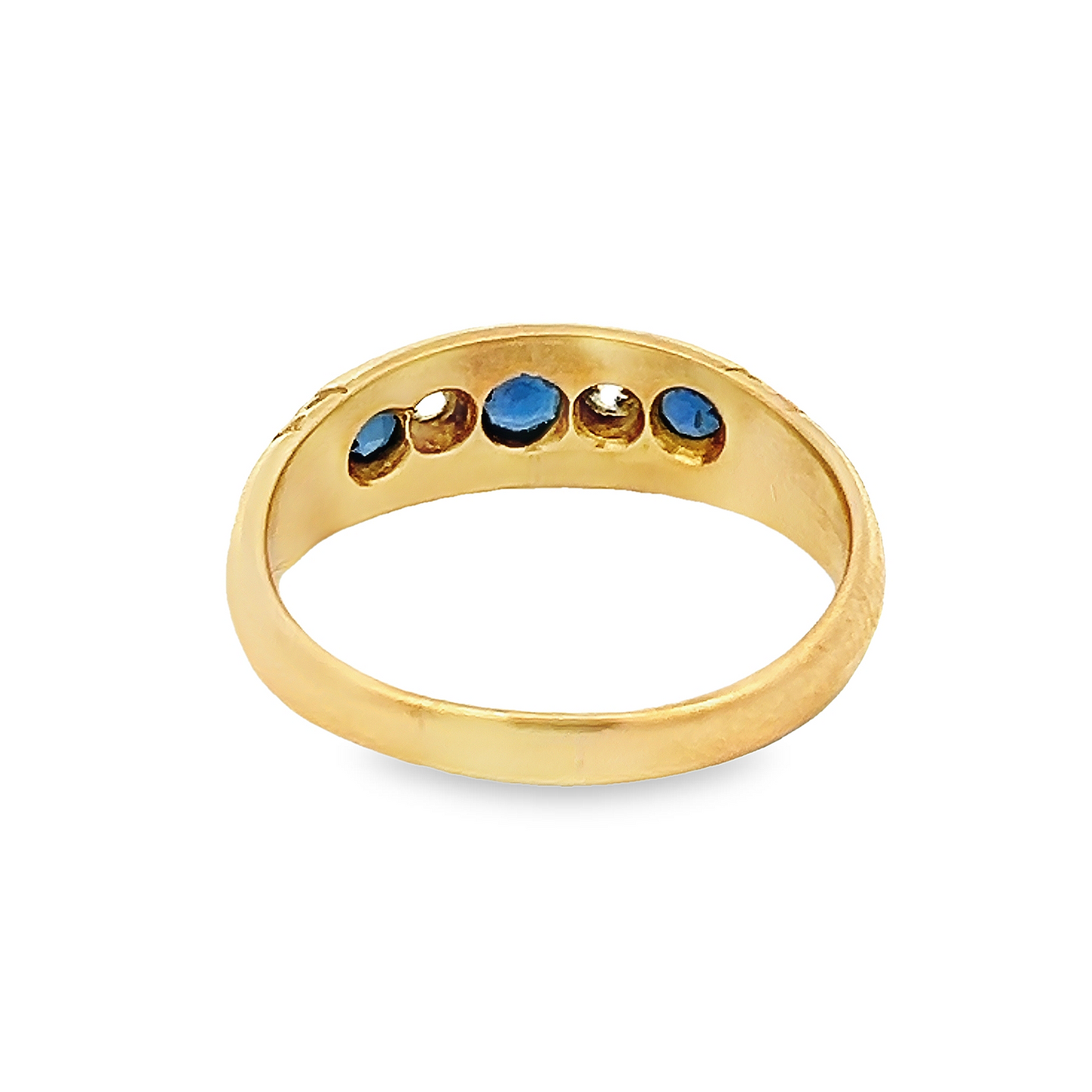 Antique Edwardian Five Stone Sapphire and Diamond 18ct Gold Gypsy Ring