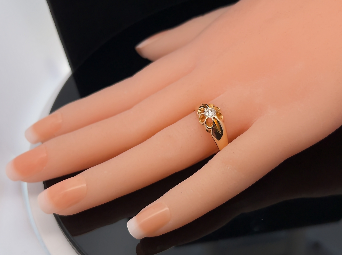 Antique Edwardian Solitaire Old European Cut 0.30ct Diamond 18ct Gold Gypsy Ring