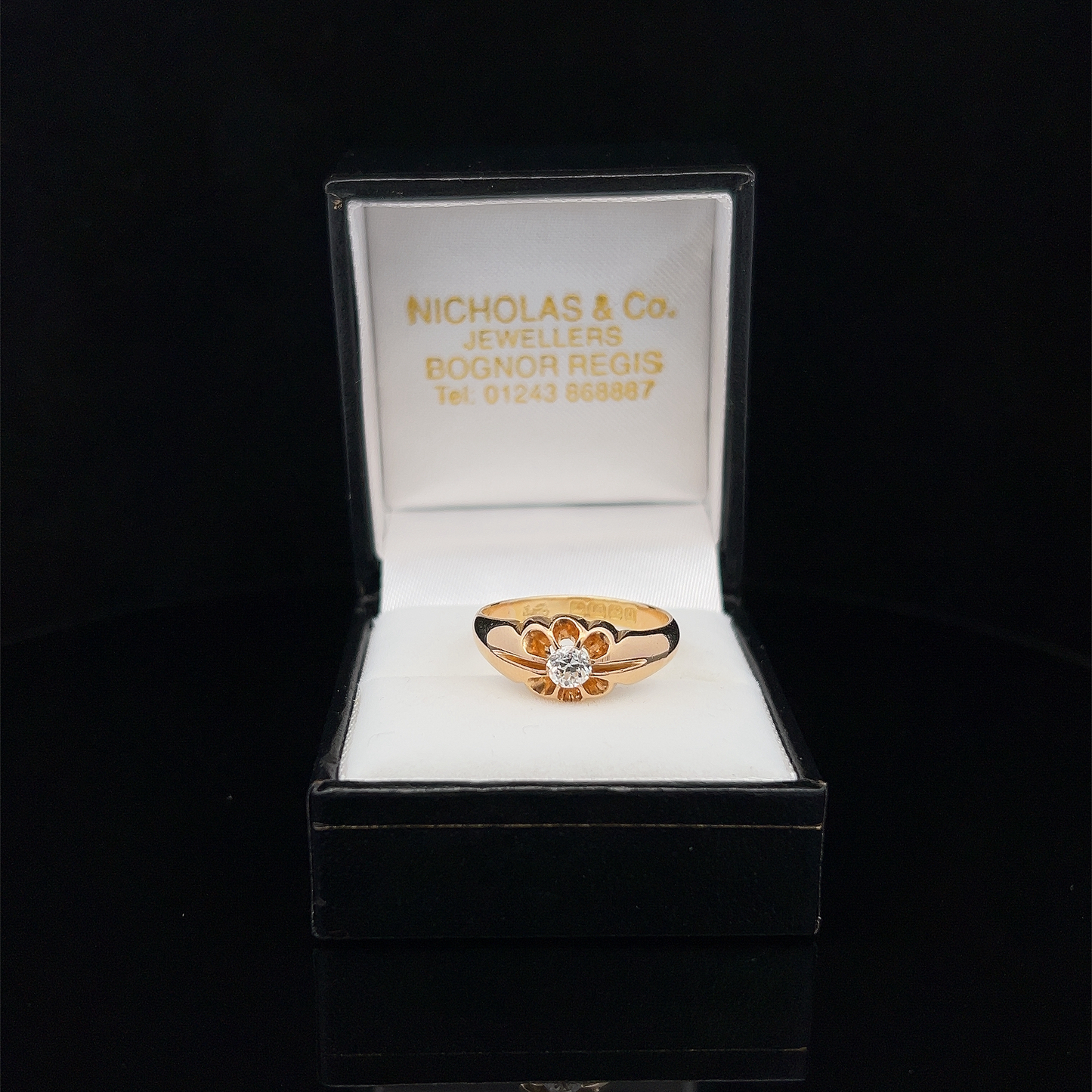 Antique Edwardian Solitaire Old European Cut 0.30ct Diamond 18ct Gold Gypsy Ring