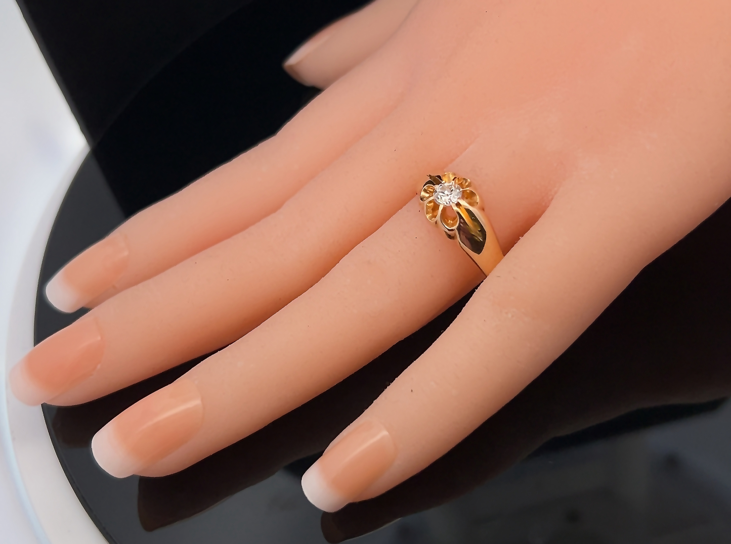 Antique Edwardian Solitaire Old European Cut 0.30ct Diamond 18ct Gold Gypsy Ring