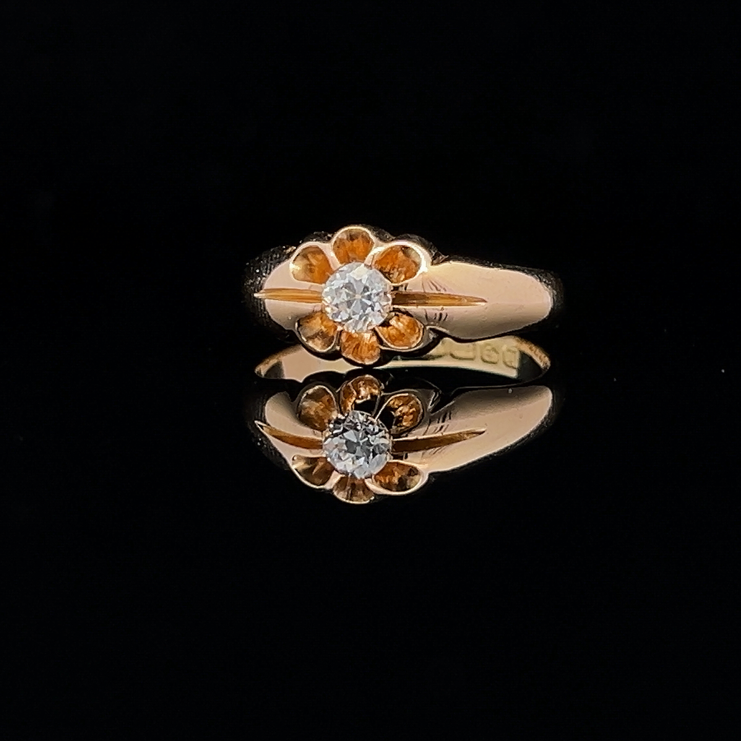 Antique Edwardian Solitaire Old European Cut 0.30ct Diamond 18ct Gold Gypsy Ring
