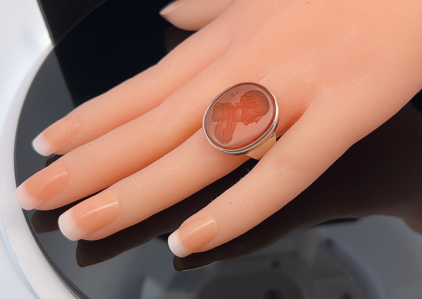 Antique Georgian Carnelian Intaglio/Seal Engraving of Halley and His Comet Sterling Silver Signet Ring