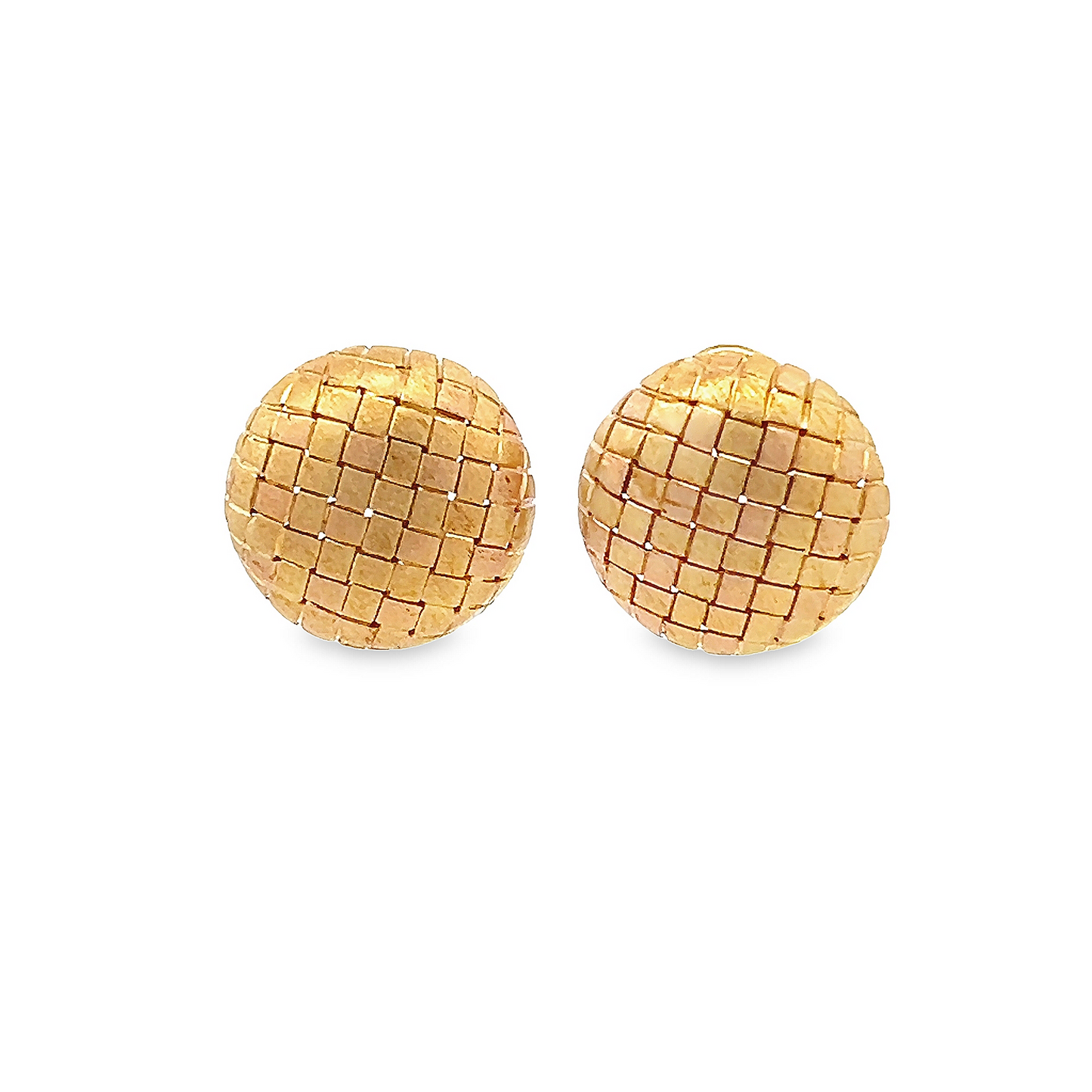 Vintage 18ct Gold Woven Textured Dome / Button Stud Earrings