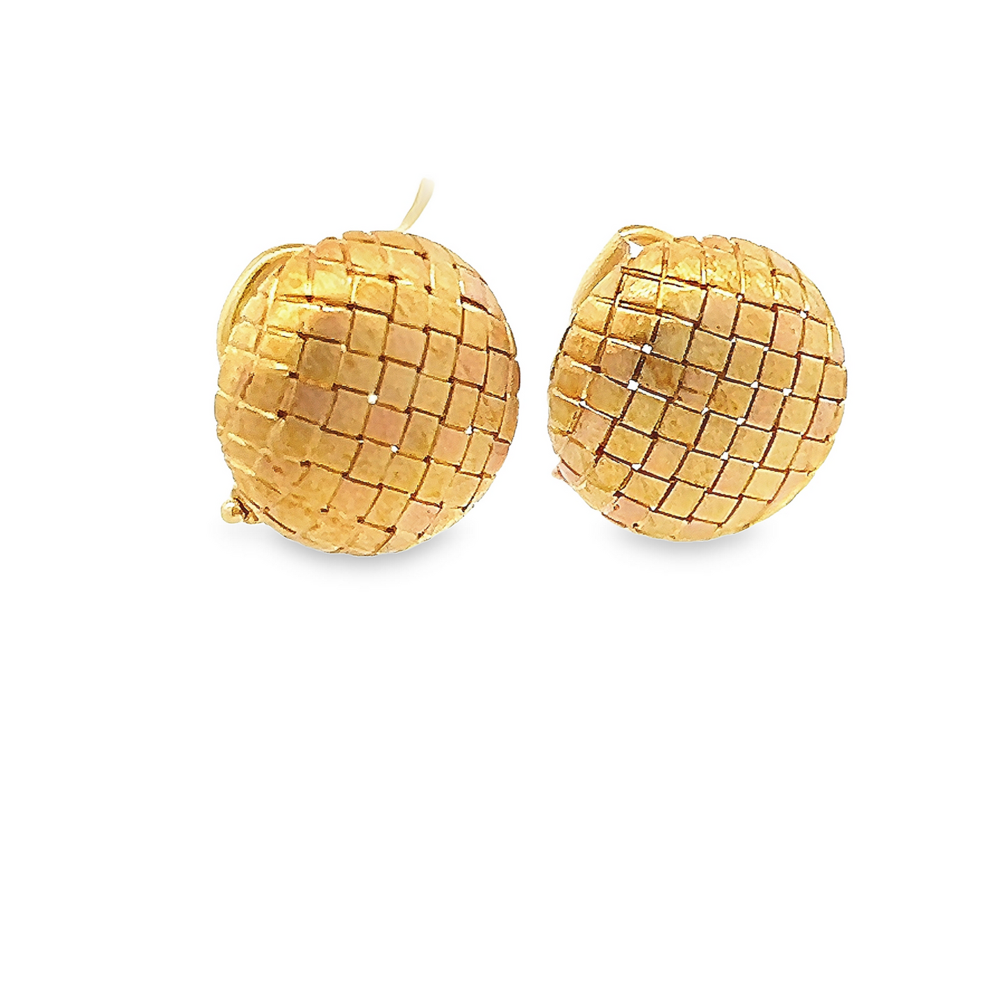 Vintage 18ct Gold Woven Textured Dome / Button Stud Earrings