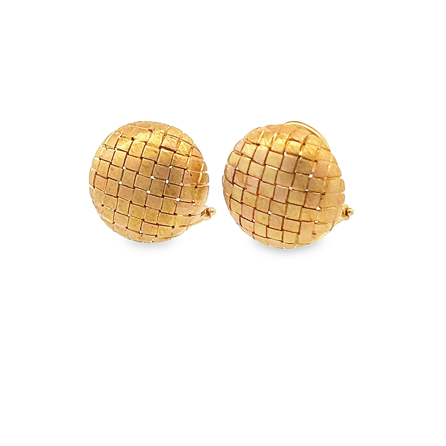 Vintage 18ct Gold Woven Textured Dome / Button Stud Earrings