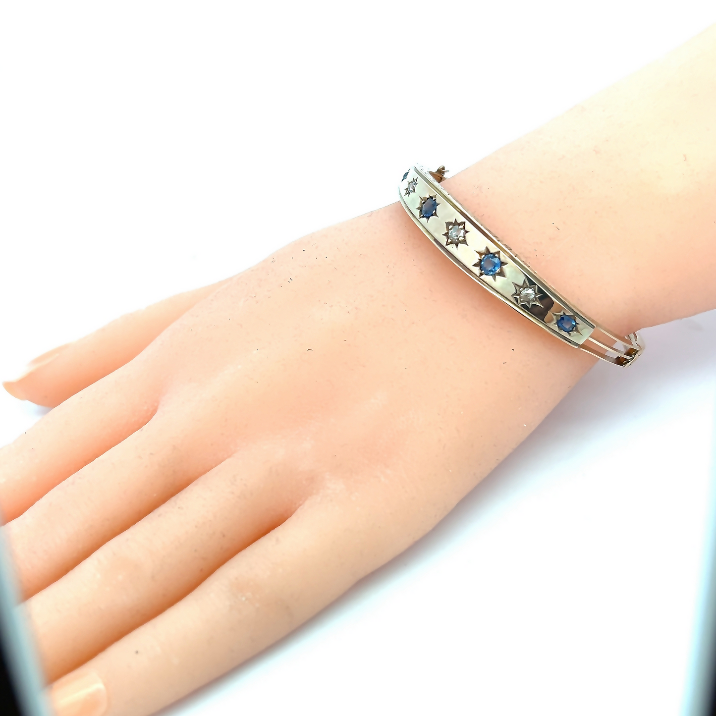 Antique Victorian Sapphire and Diamond 9ct gold Star Set Bangle
