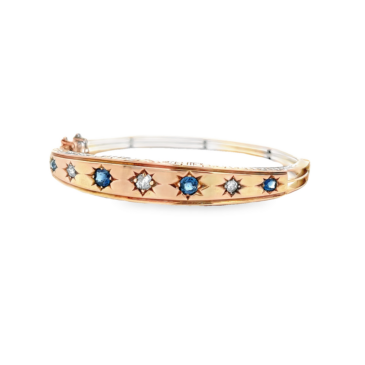 Antique Victorian Sapphire and Diamond 9ct gold Star Set Bangle