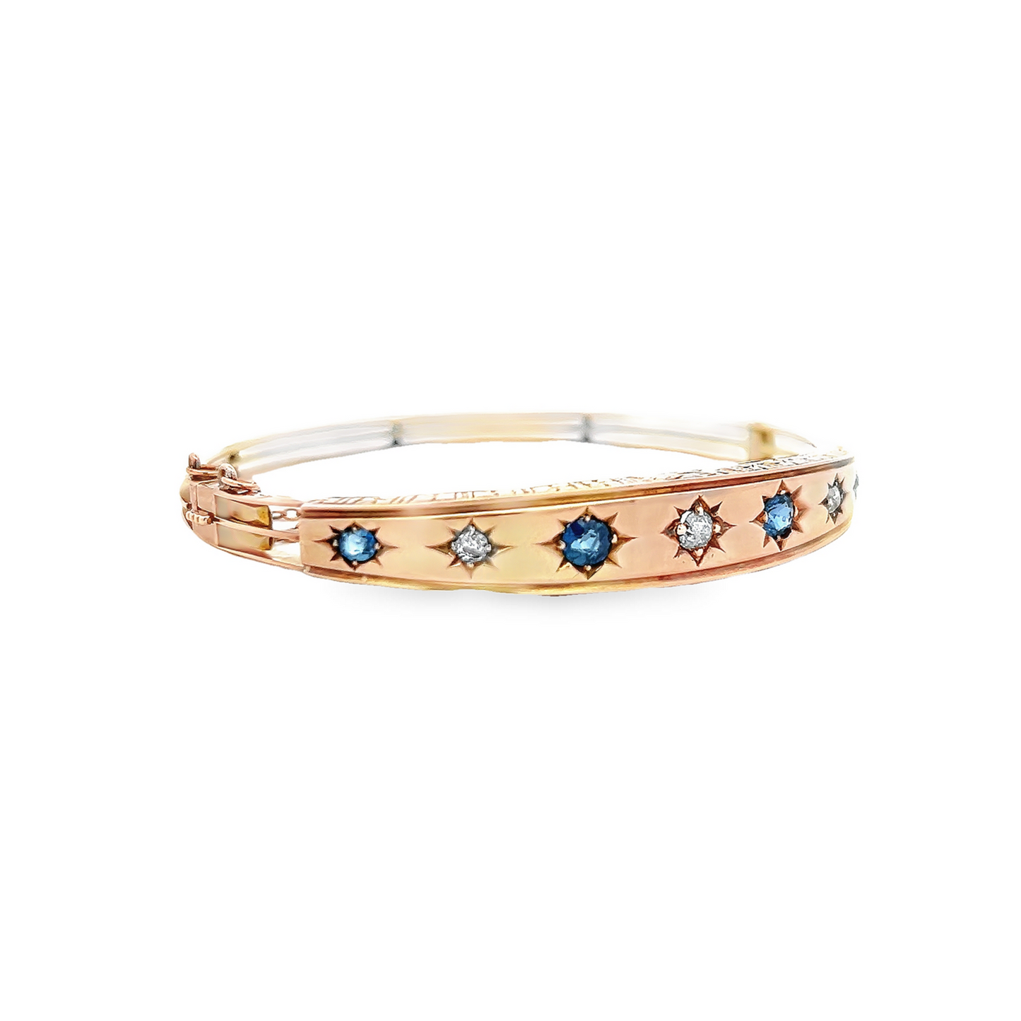 Antique Victorian Sapphire and Diamond 9ct gold Star Set Bangle