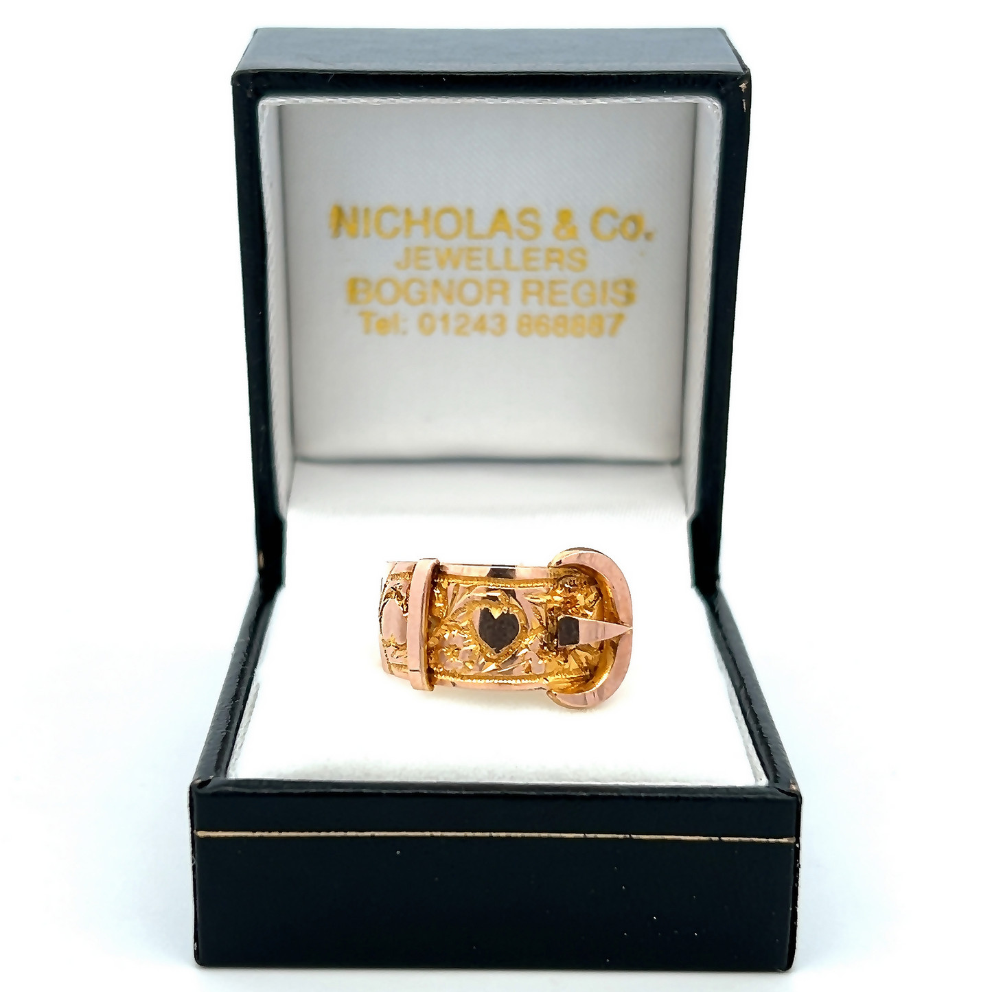 Antique Edwardian 9ct Gold Buckle Ring with Hearts Motif