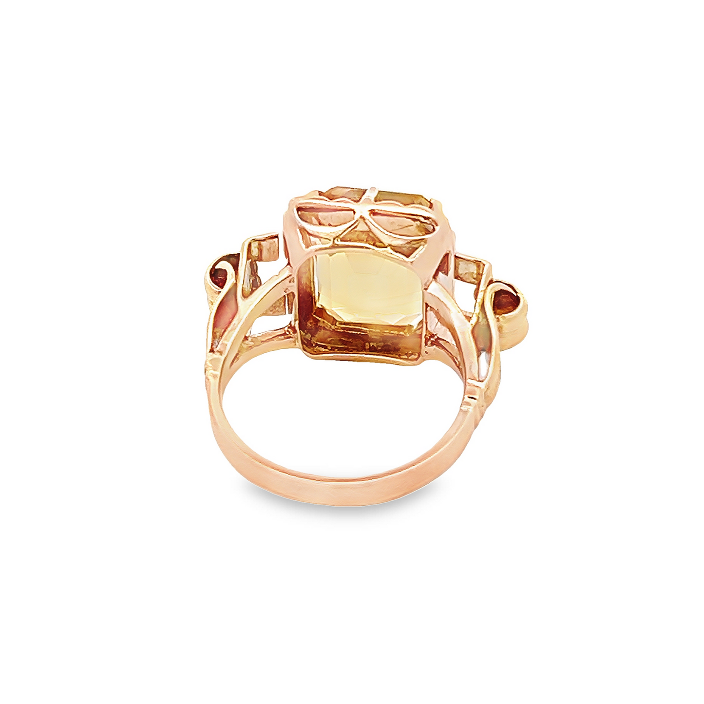 Vintage 1950's Art Deco Inspired Citrine 18ct Rose Gold Cocktail Ring