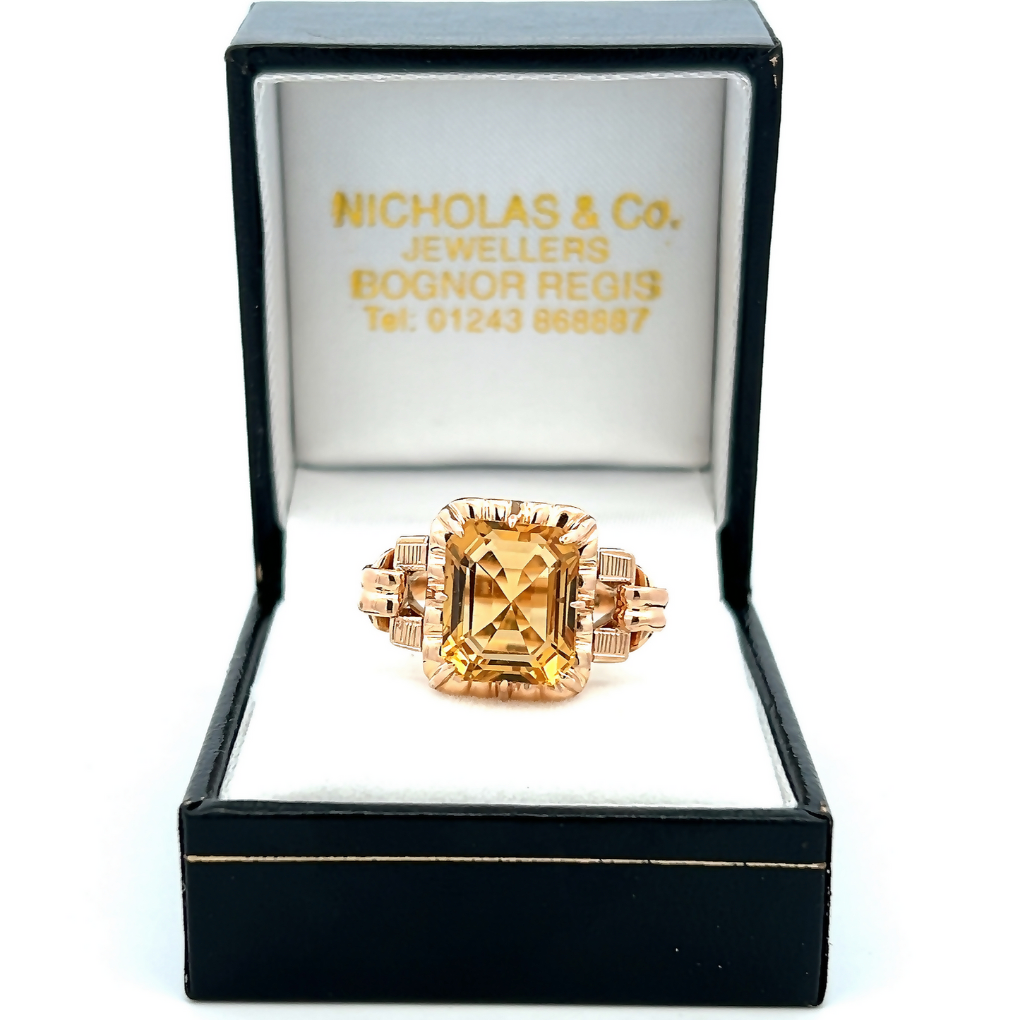 Vintage 1950's Art Deco Inspired Citrine 18ct Rose Gold Cocktail Ring