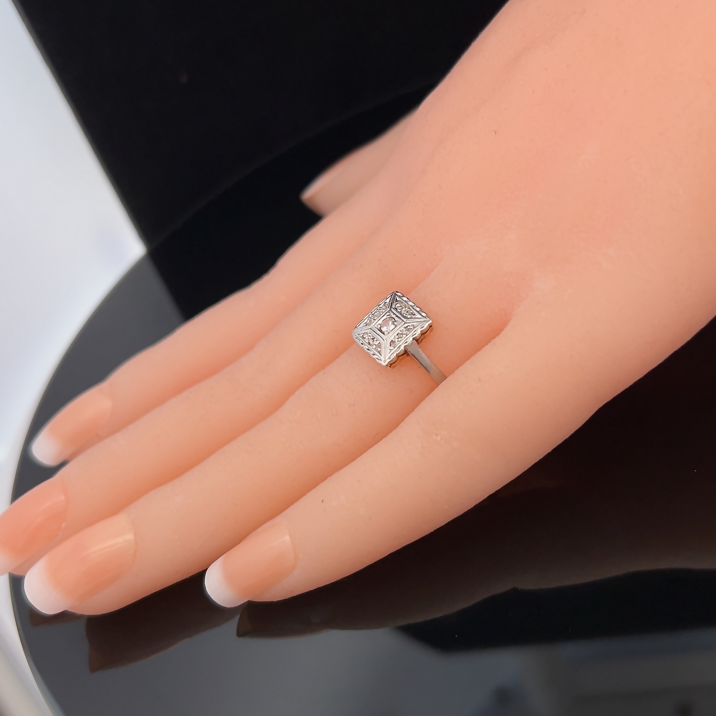 Antique Art Deco Diamond 18ct Gold and Platinum 'Tablet' Ring