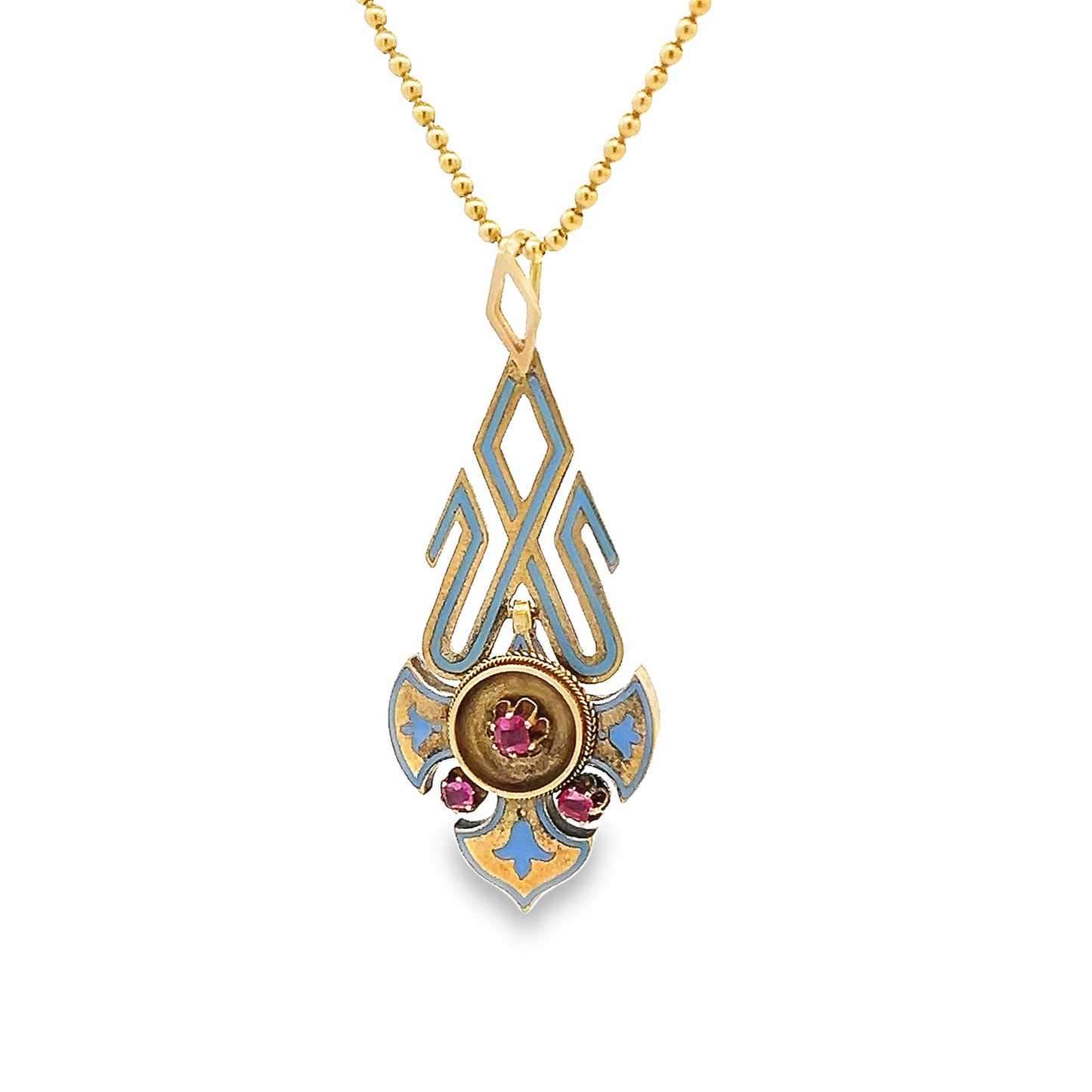 Antique Victorian Ruby and Enamel 15ct Gold Articulated Pendant