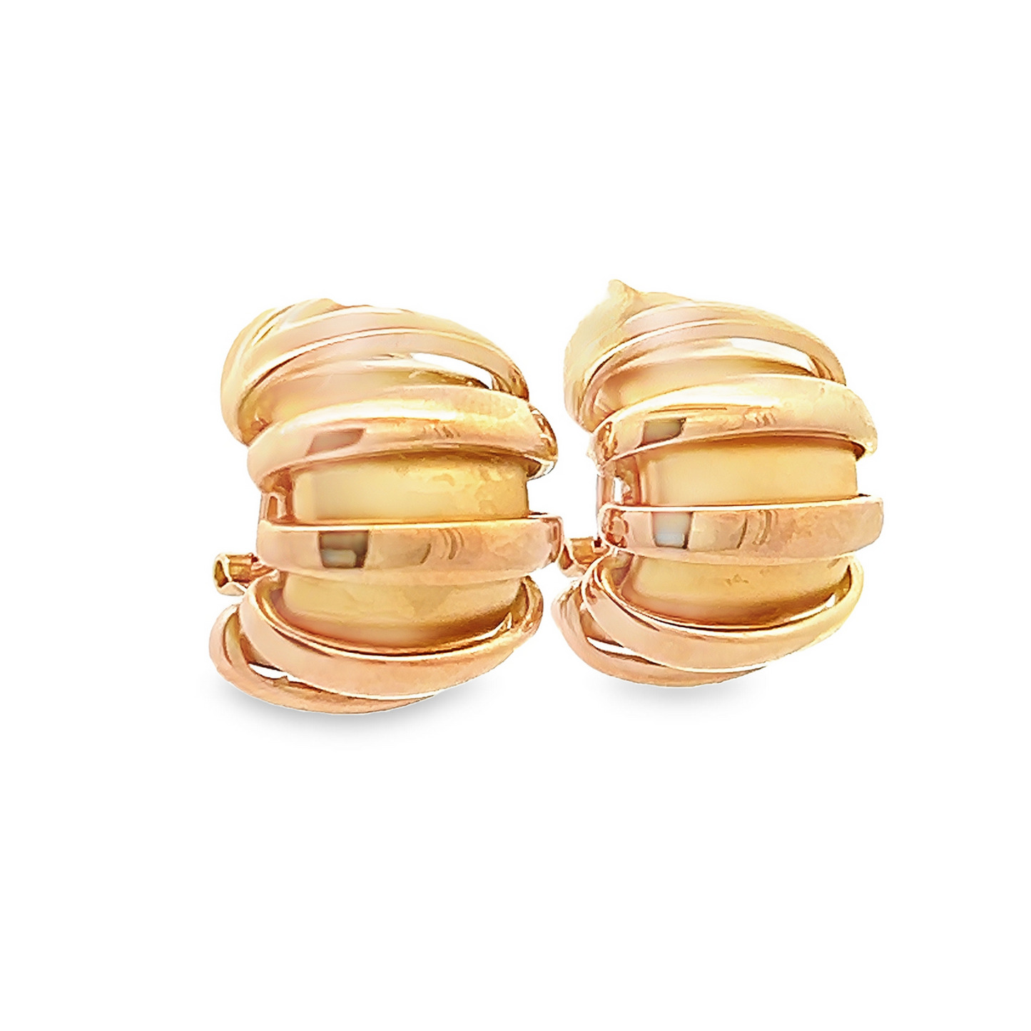 Vintage Matte and Polished 18ct Yellow Gold Hoop Earrings by Charles Garnier