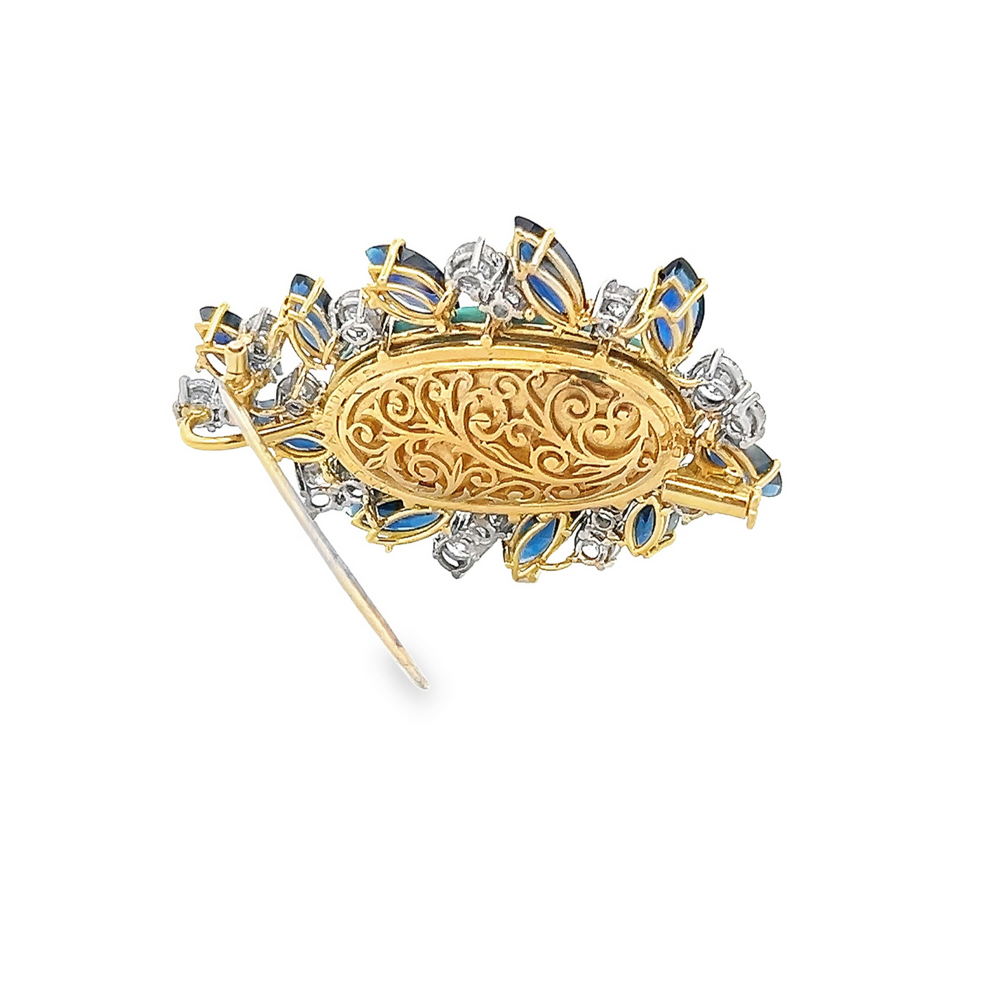 Vintage Turquoise, Sapphire and Diamond 18ct Gold Cocktail Spray Pendant / Brooch