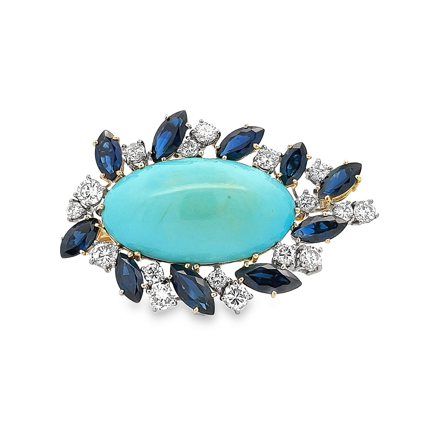 Vintage Turquoise, Sapphire and Diamond 18ct Gold Cocktail Spray Pendant / Brooch