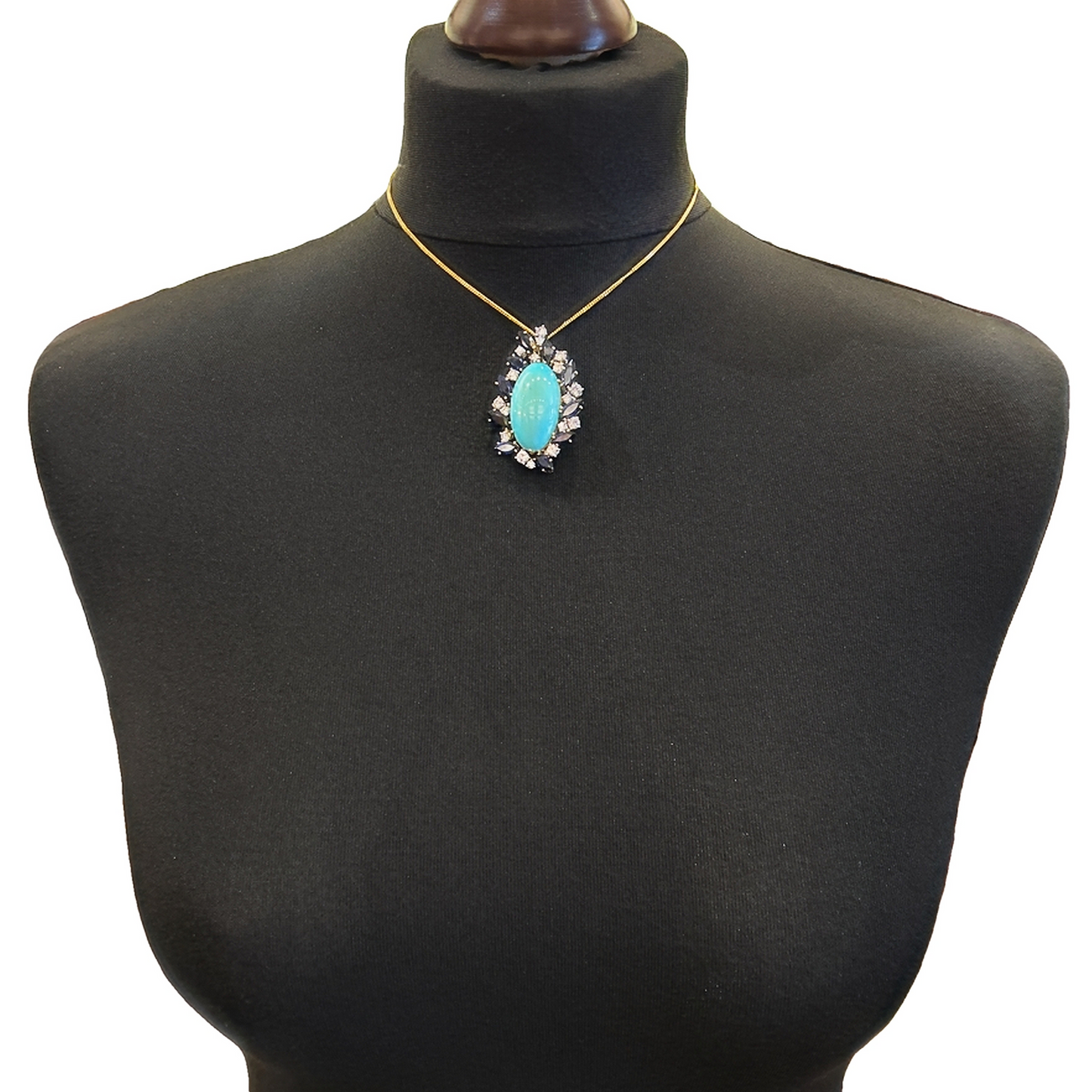 Vintage Turquoise, Sapphire and Diamond 18ct Gold Cocktail Spray Pendant / Brooch