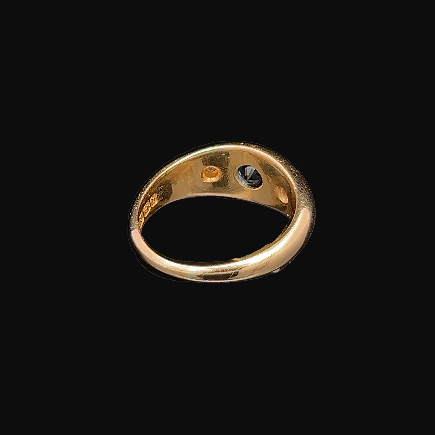 Antique Sapphire and Diamond Trilogy / Three Stone 18ct Gold Gypsy Ring