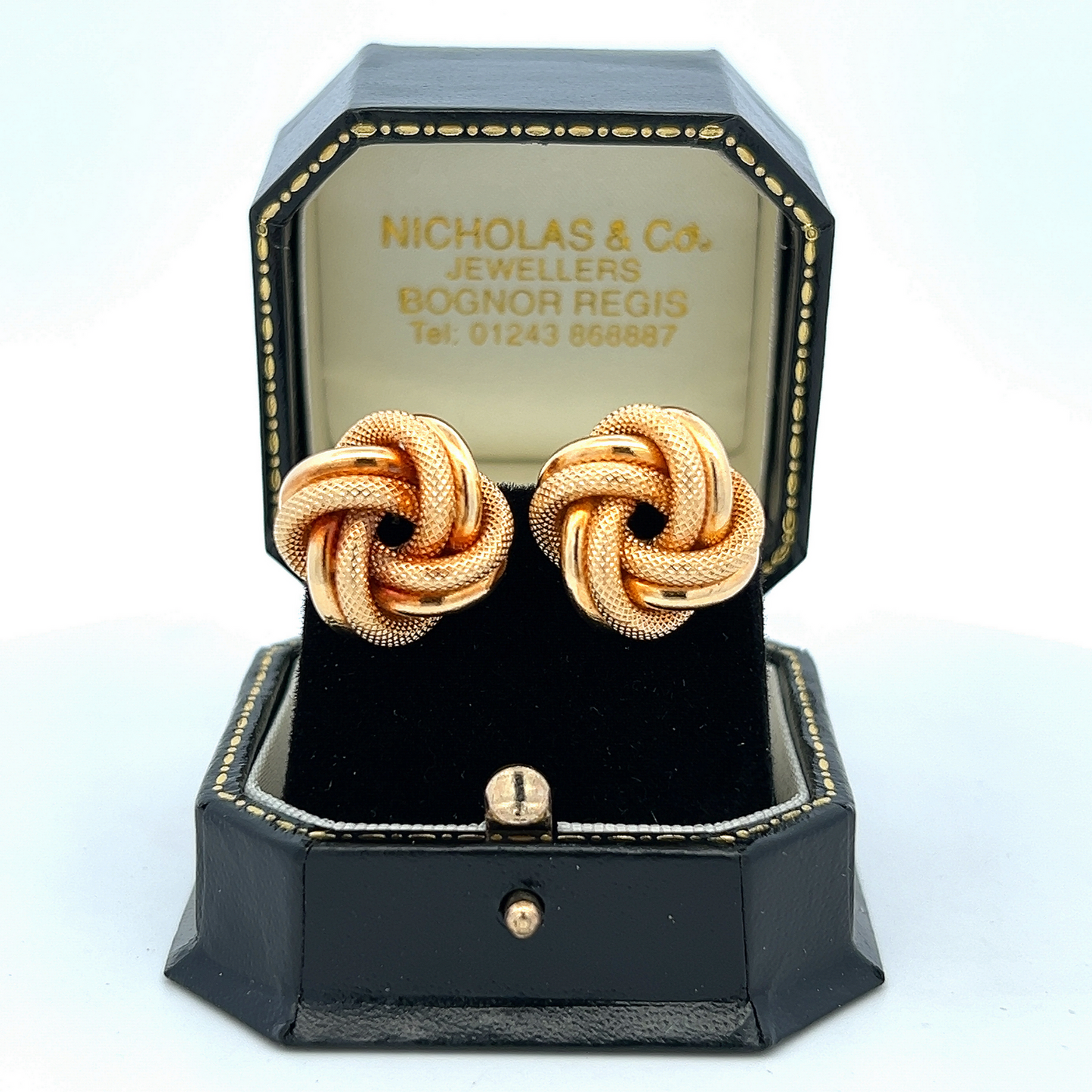 Vintage Textured & Polished 18ct Yellow Gold Large Knot Earrings