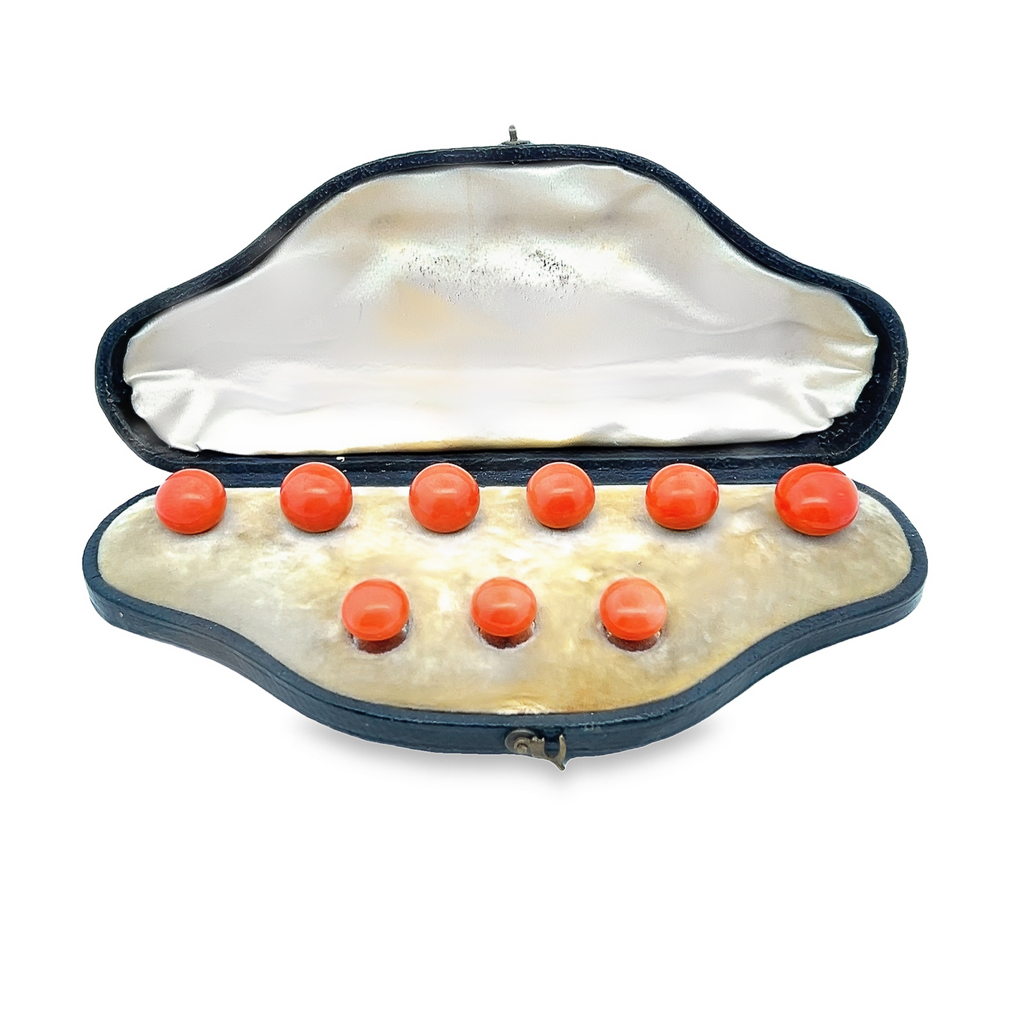 Antique Victorian Large Natural Coral 15ct Gold Shirt and Collar Studs with Fitted Case