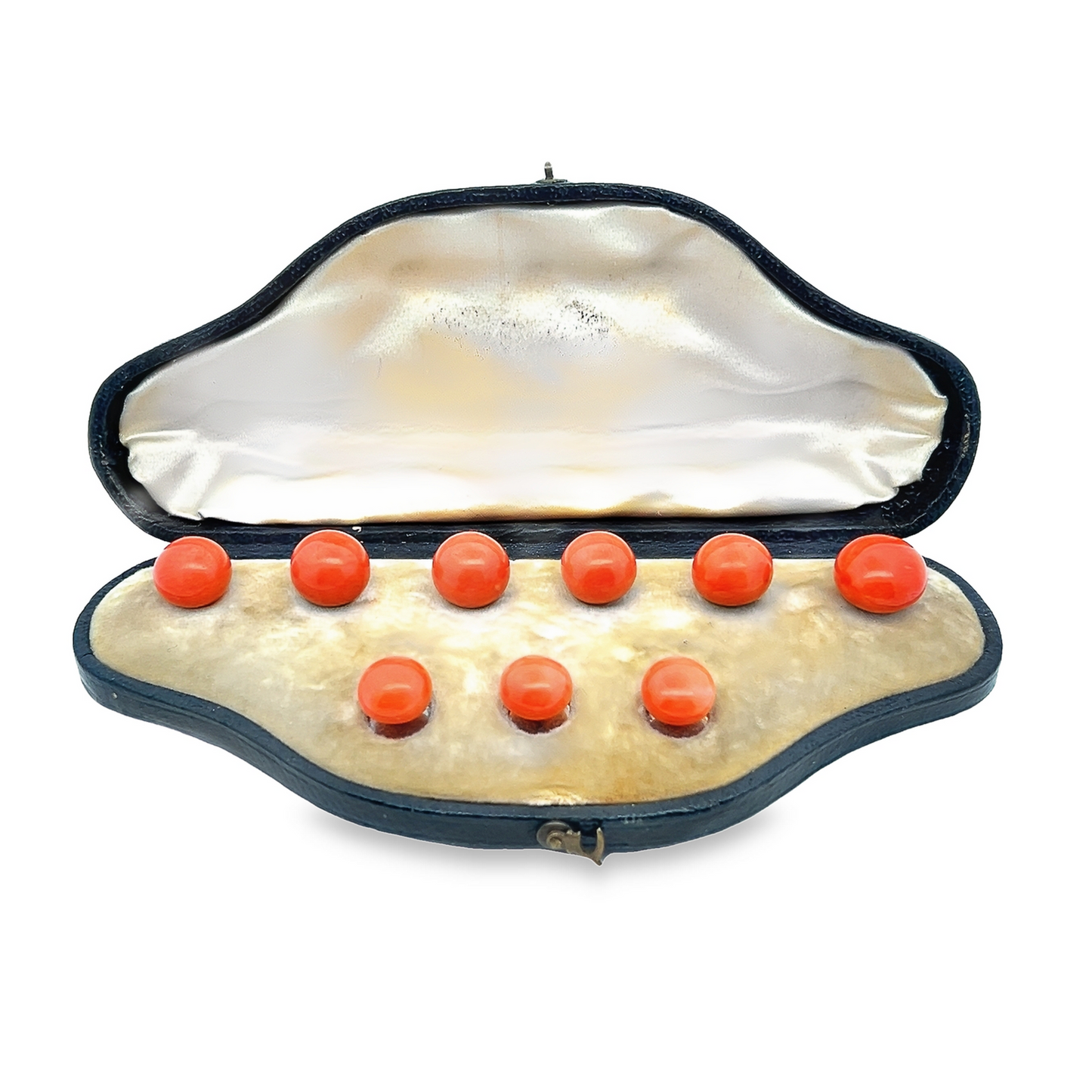 Antique Victorian Large Natural Coral 15ct Gold Shirt and Collar Studs with Fitted Case