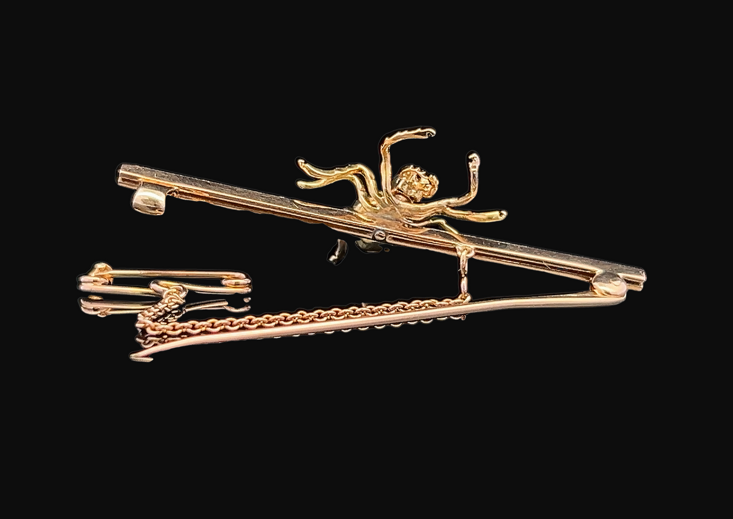 Antique Diamond, Pearl and Ruby 15ct Gold and Platinum Spider Bar Brooch