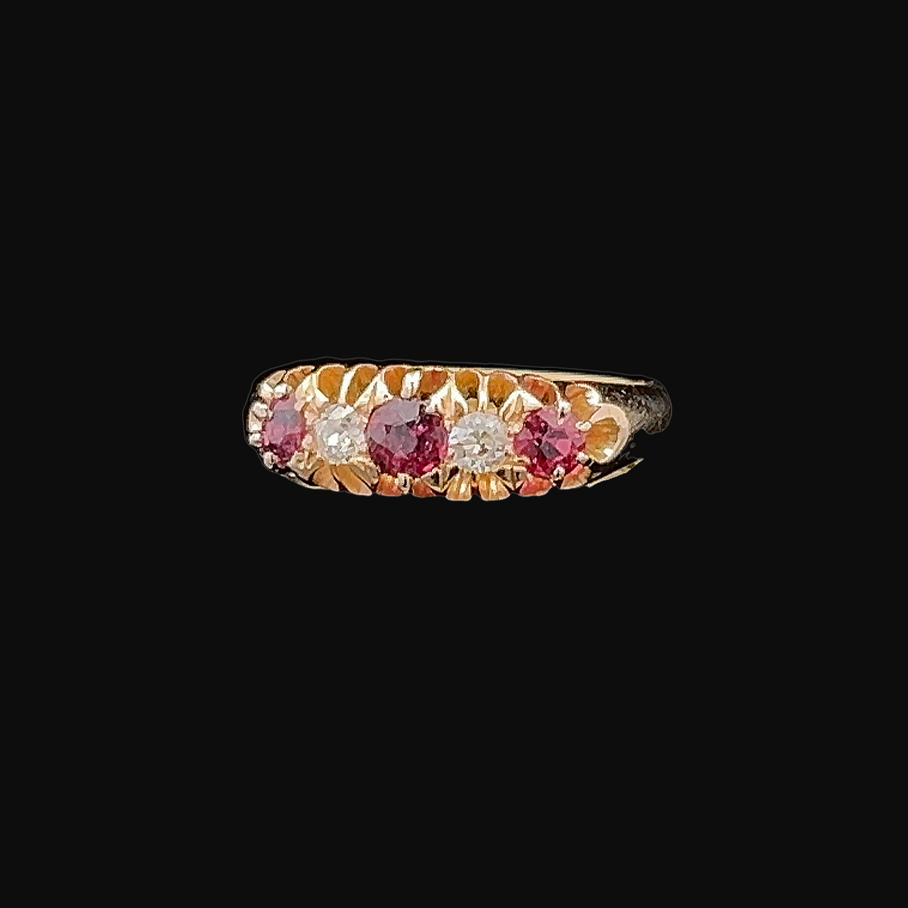 Antique Edwardian Ruby and Diamond 5 Stone 18ct Gold Ring