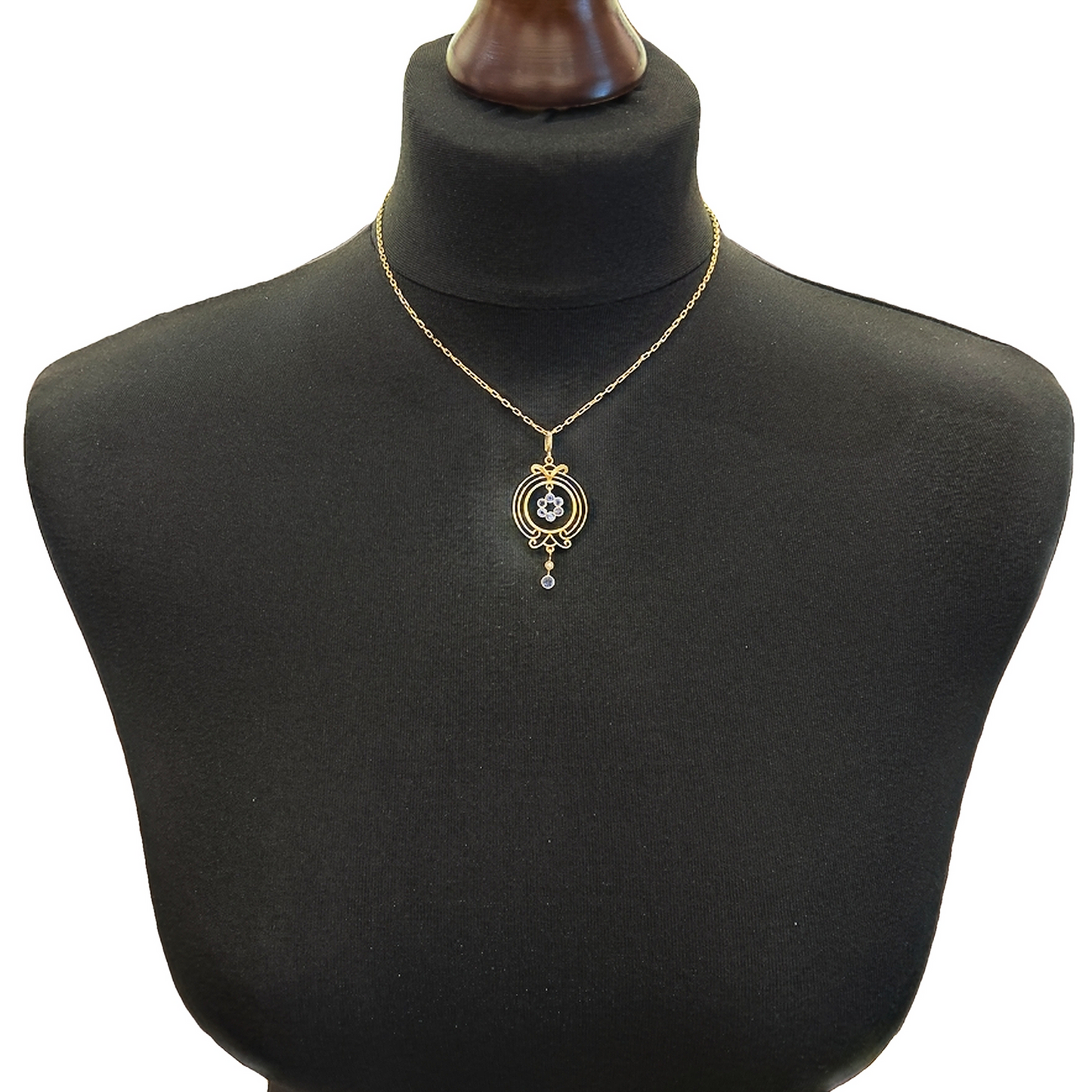Antique Art Nouveau Sapphire and Pearl 15ct Gold Pendant with Original 15ct Gold Chain