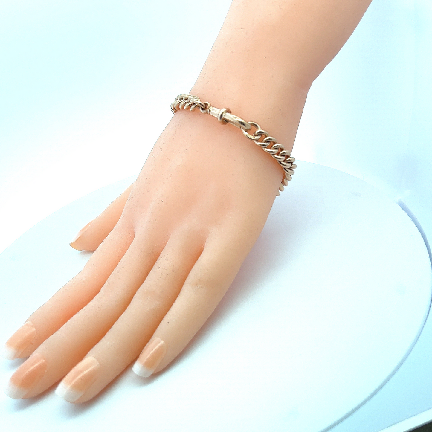Antique Victorian 9ct Rose Gold Graduated Curb Bracelet with Dog Clip Clasp
