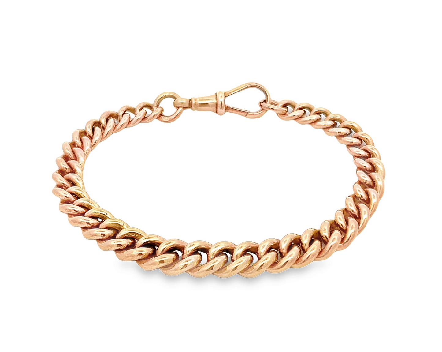 Antique Victorian 9ct Rose Gold Graduated Curb Bracelet with Dog Clip Clasp