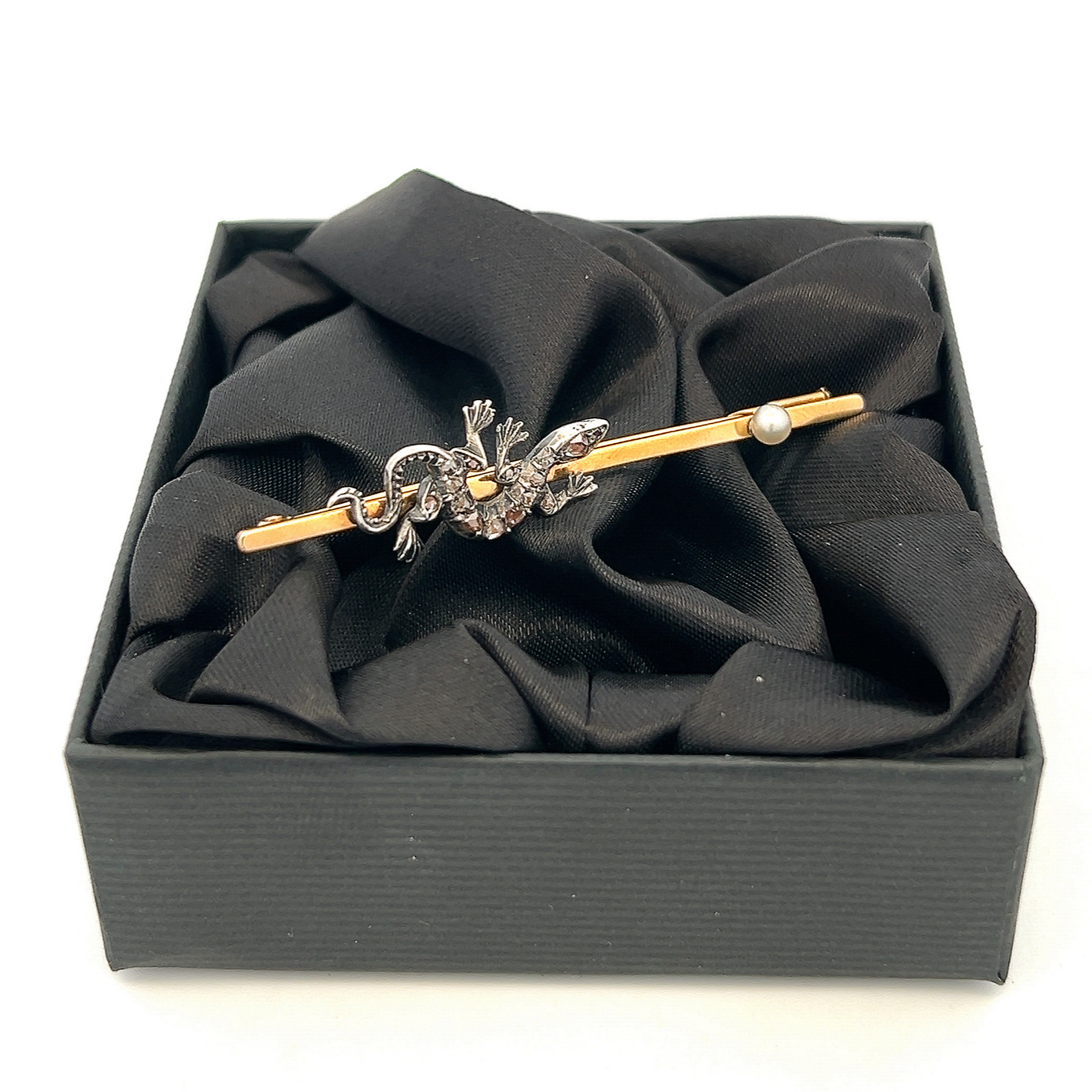 Antique Victorian Rose Cut Diamond & Natural Pearl Lizard Brooch