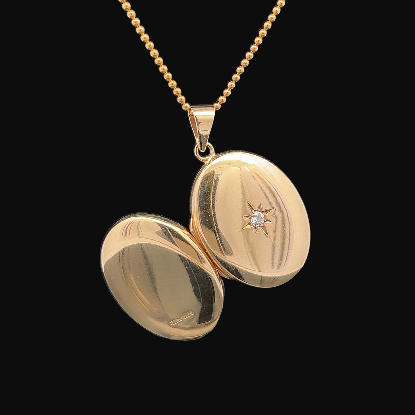 Vintage Diamond Set 9ct Gold Oval Locket By Charles Green & Sons